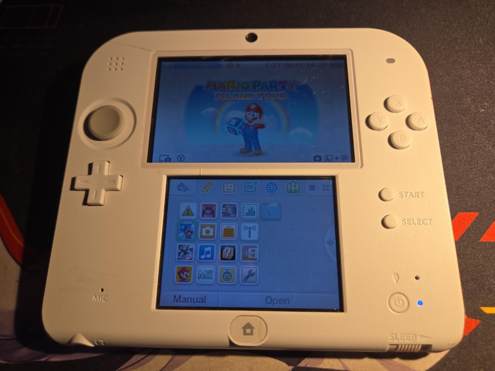 CUSTOM USED Nintendo 2DS White/Red Handheld Console with 3 Games