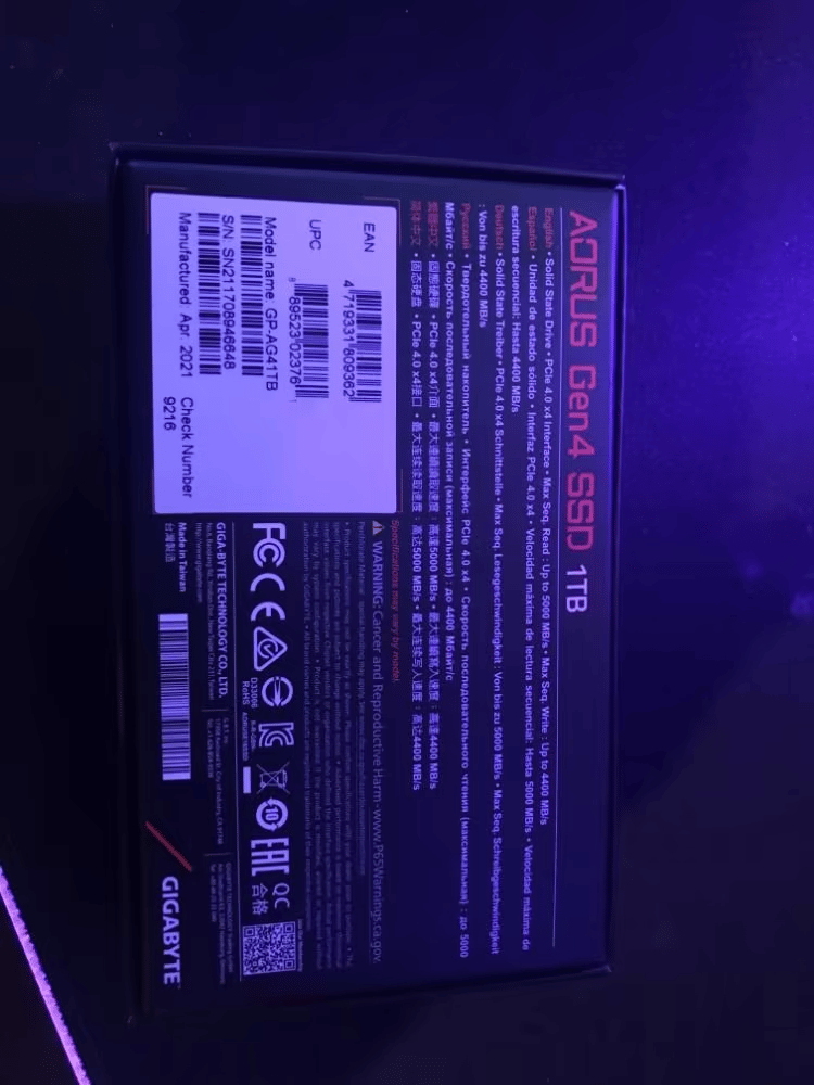 Gigabyte AORUS Gen4 1 TB M.2-2280 NVME Solid State Drive