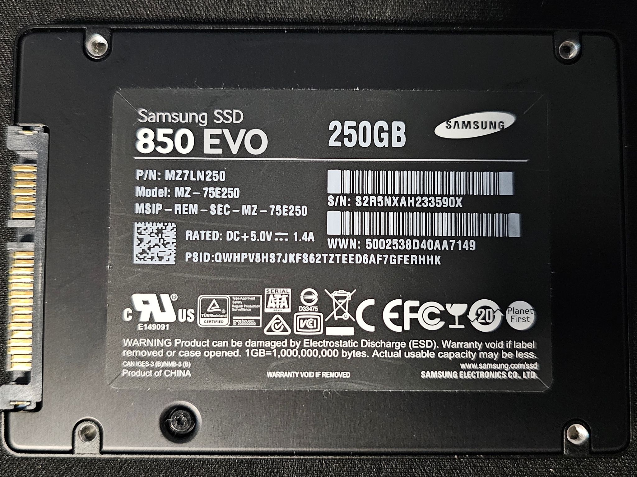 Samsung 850 EVO 250GB SATAIII 2.5"x7mm SSD