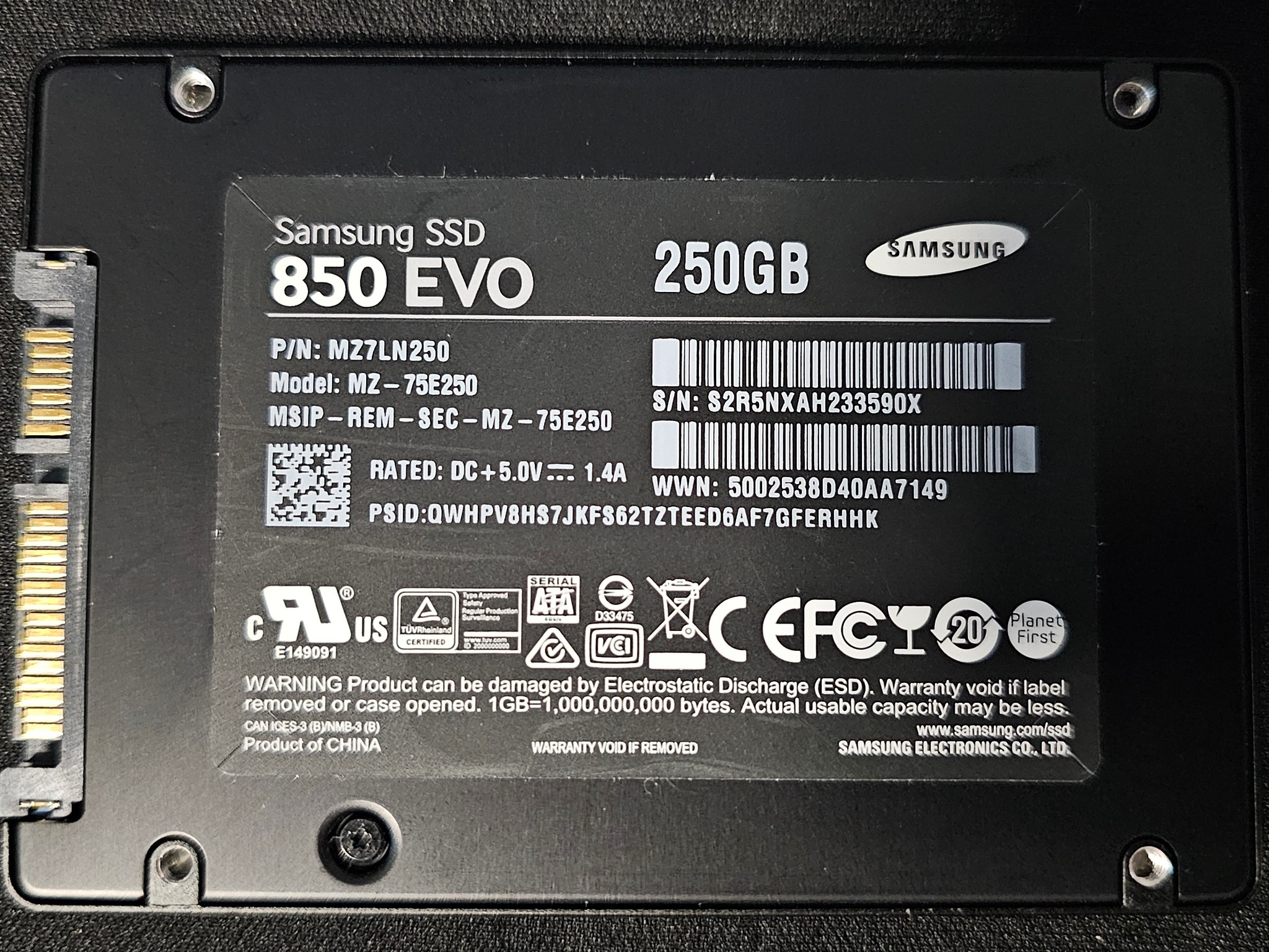 Samsung 850 EVO 250GB SATAIII 2.5"x7mm SSD