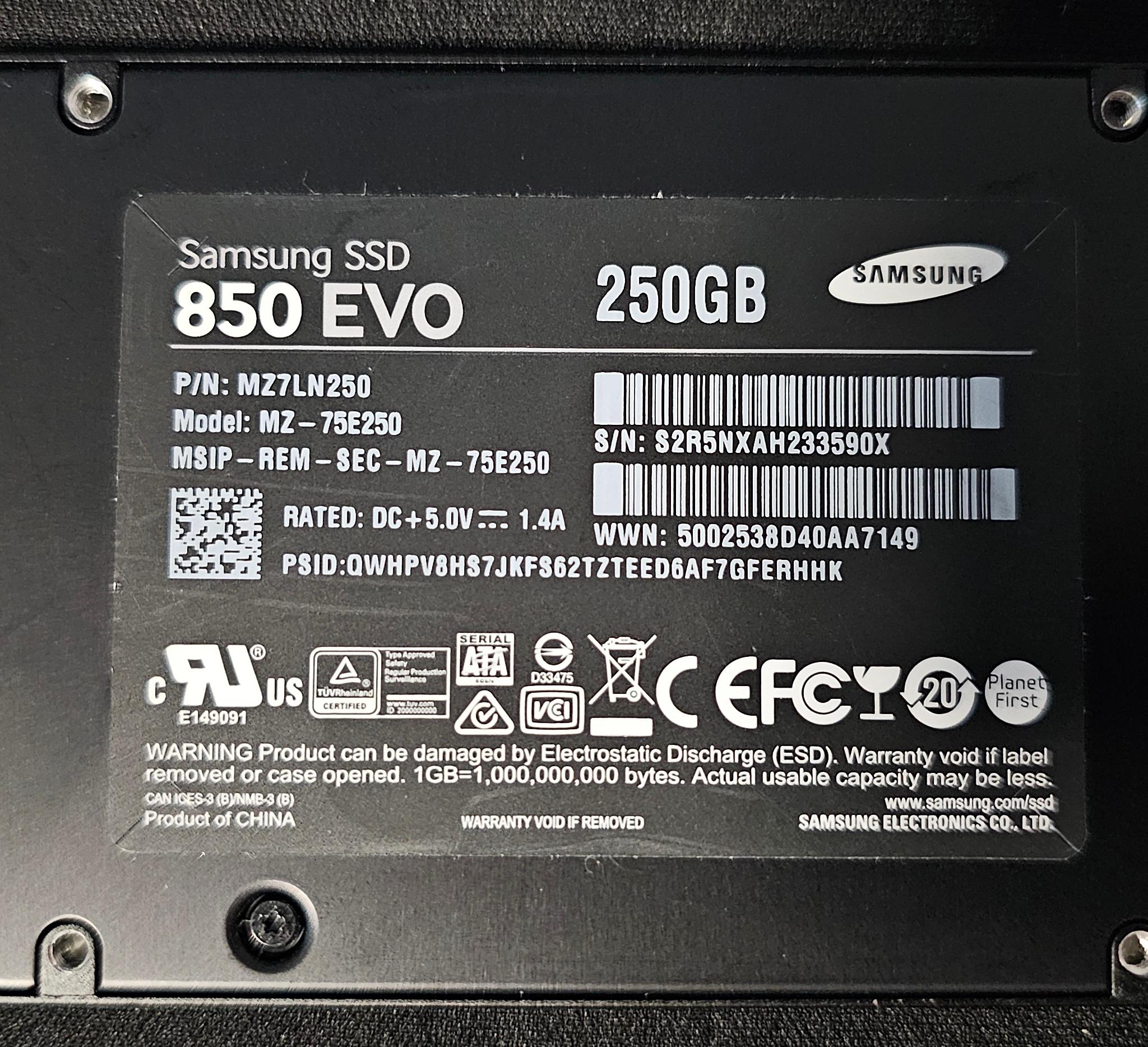 Samsung 850 EVO 250GB SATAIII 2.5"x7mm SSD