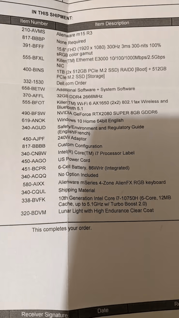 BNIB Alienware m15 r3 (2020) i7-10750H, 32GB RAM, RTX 2080 Super, 1.5TB SSD storage, 300Hz/1080p 