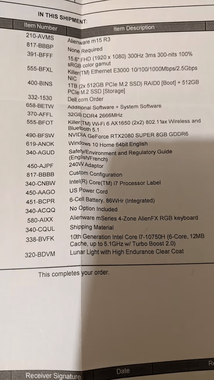 BNIB Alienware m15 r3 (2020) i7-10750H, 32GB RAM, RTX 2080 Super, 1.5TB SSD storage, 300Hz/1080p 