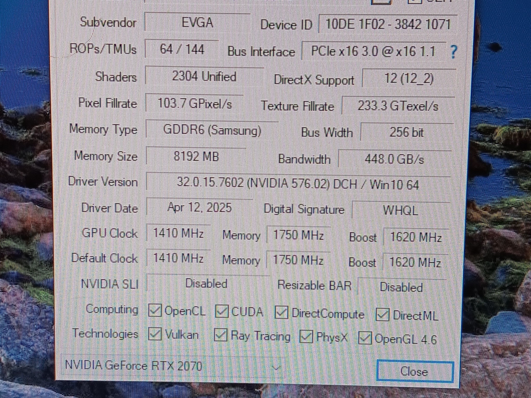 EVGA GeForce RTX-2070 8GB 08G-P4-1071-KR GPU Tested