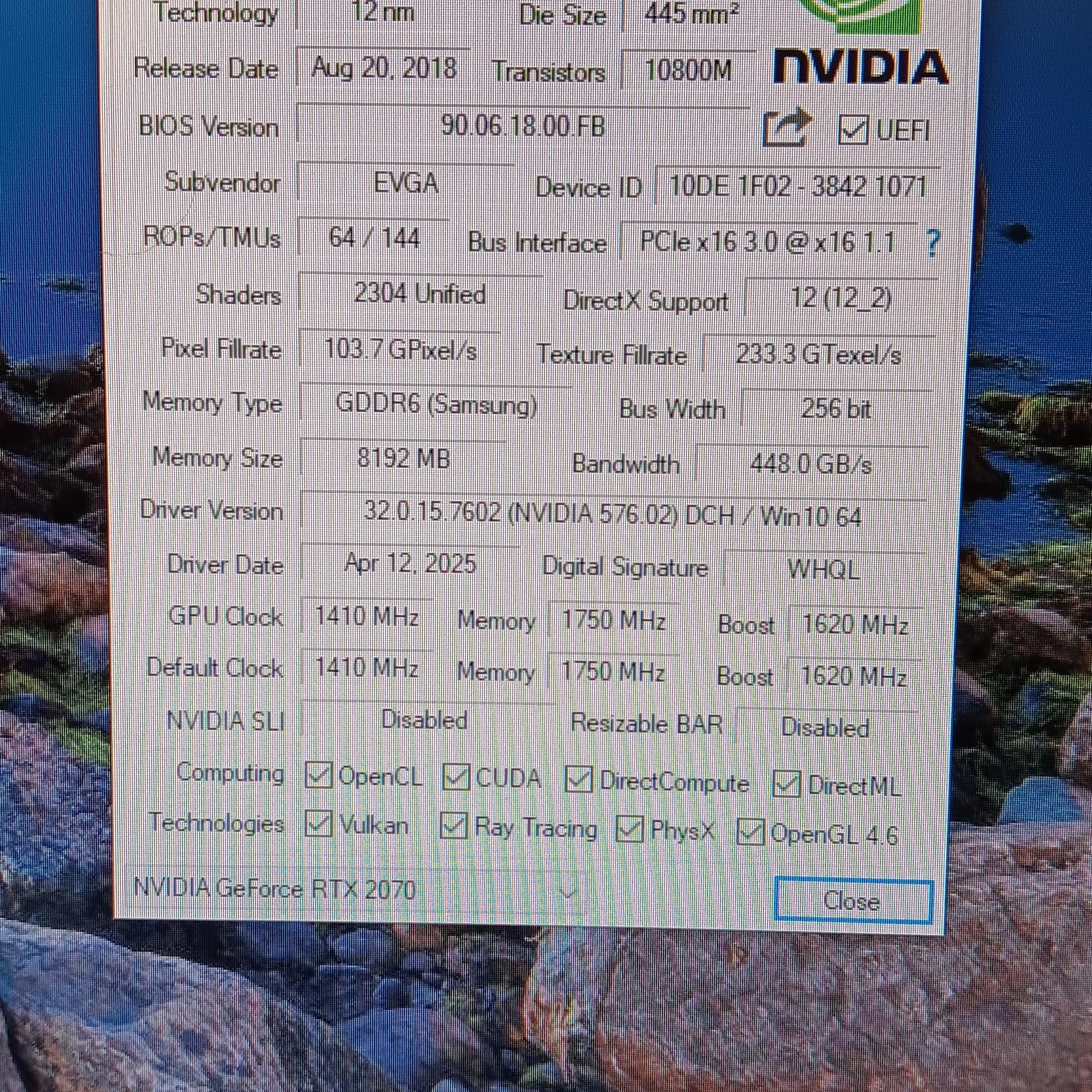 EVGA GeForce RTX-2070 8GB 08G-P4-1071-KR GPU Tested