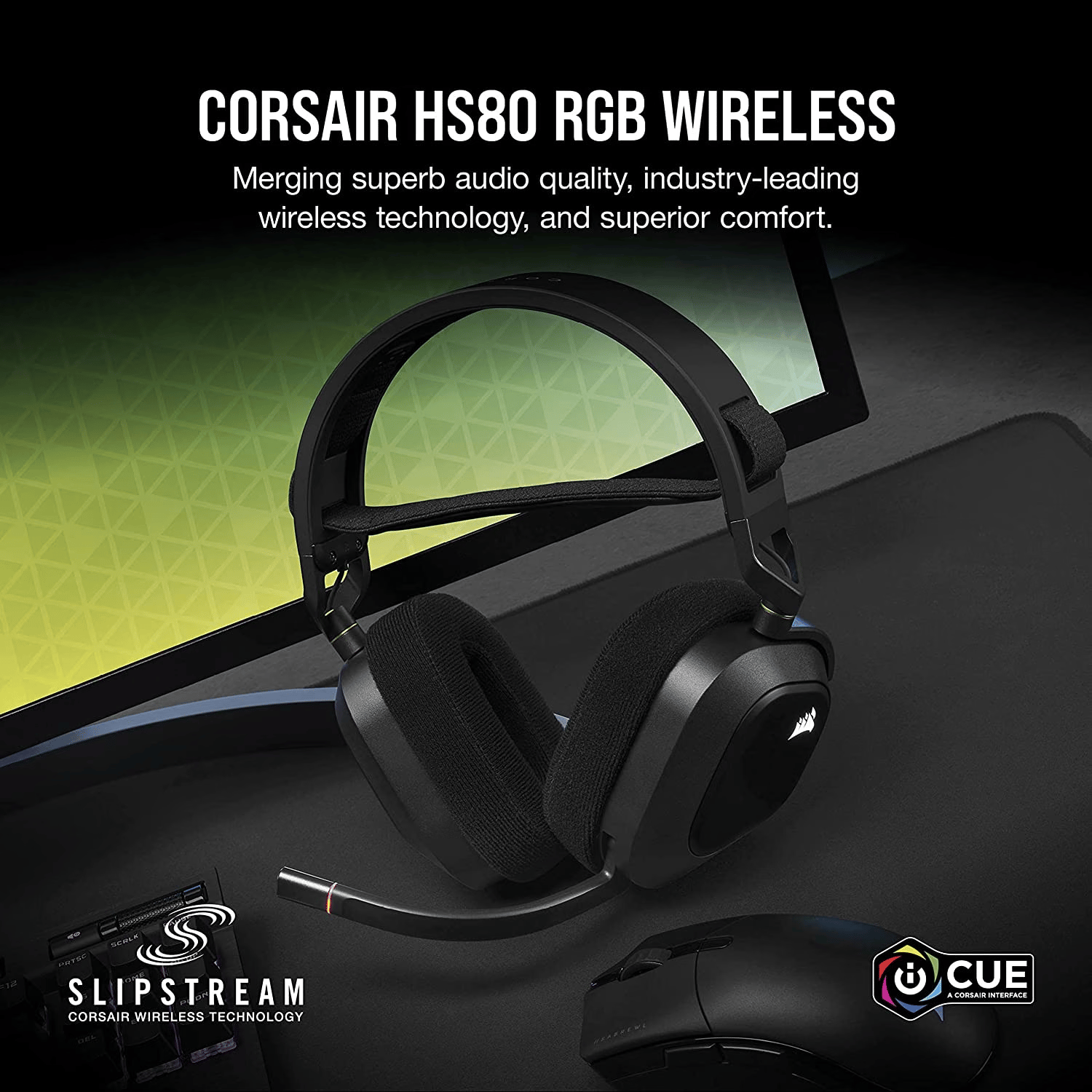 CORSAIR HS80 RGB WIRELESS Premium Gaming Headset with Spatial Audio — Carbon