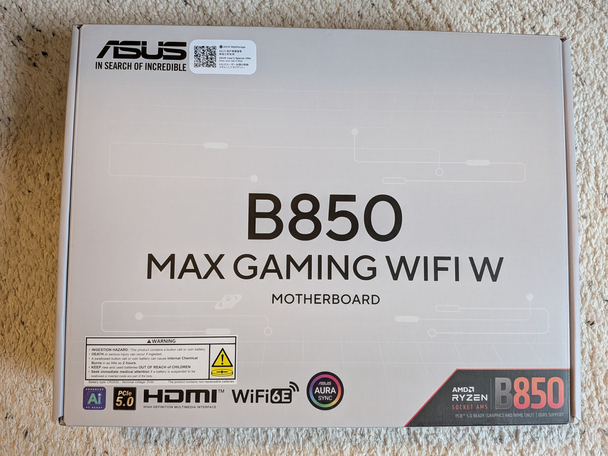 BNIB ASUS B850 MAX GAMING WIFI W ATX Motherboard