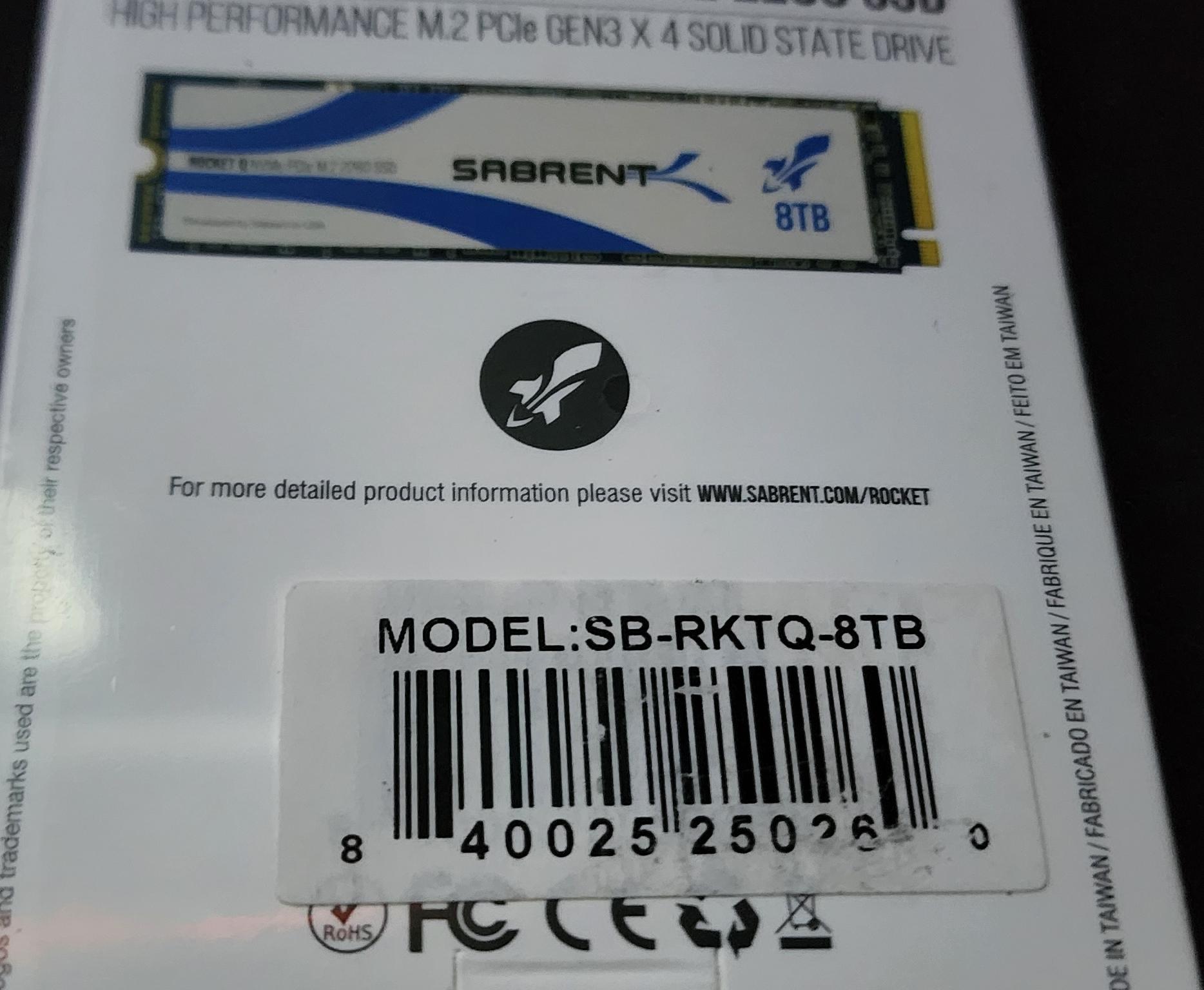 8TB Sabrent NVME SSD Gen 3