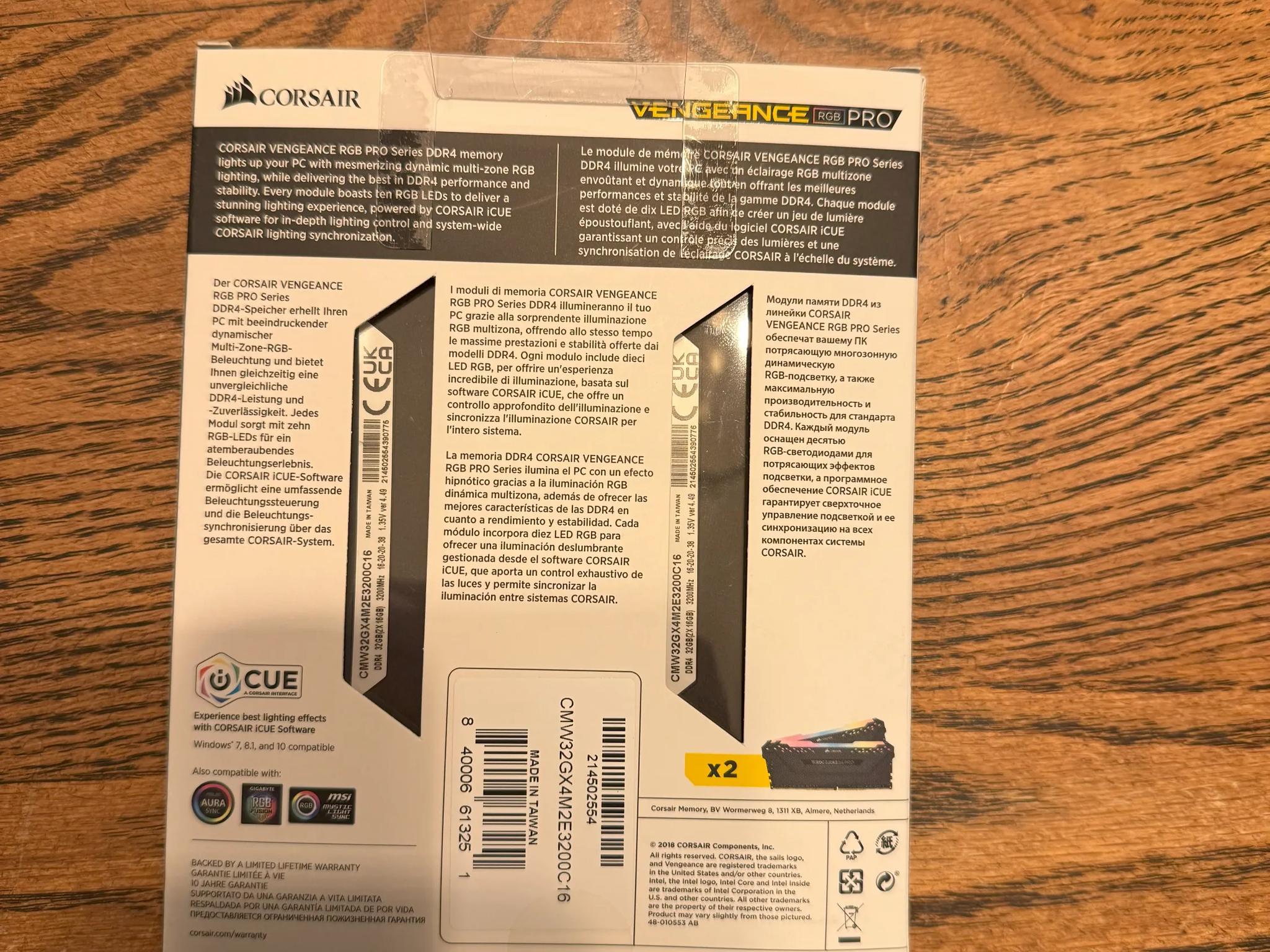 Corsair Vengance RGB PRO 2x16GB 3200Mhz DDR4