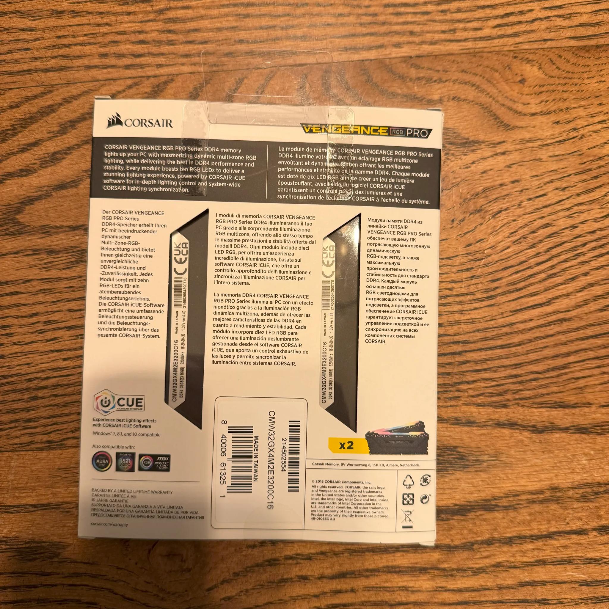 Corsair Vengance RGB PRO 2x16GB 3200Mhz DDR4