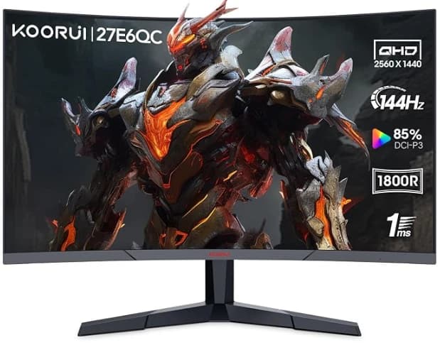 KOORUI 27" Curved Gaming Monitor 1440p QHD 144Hz 1ms VA AdaptiveSync