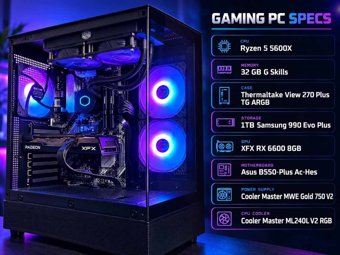 Radeon RX 6600 Custom Gaming PC - Ryzen 5 5600X