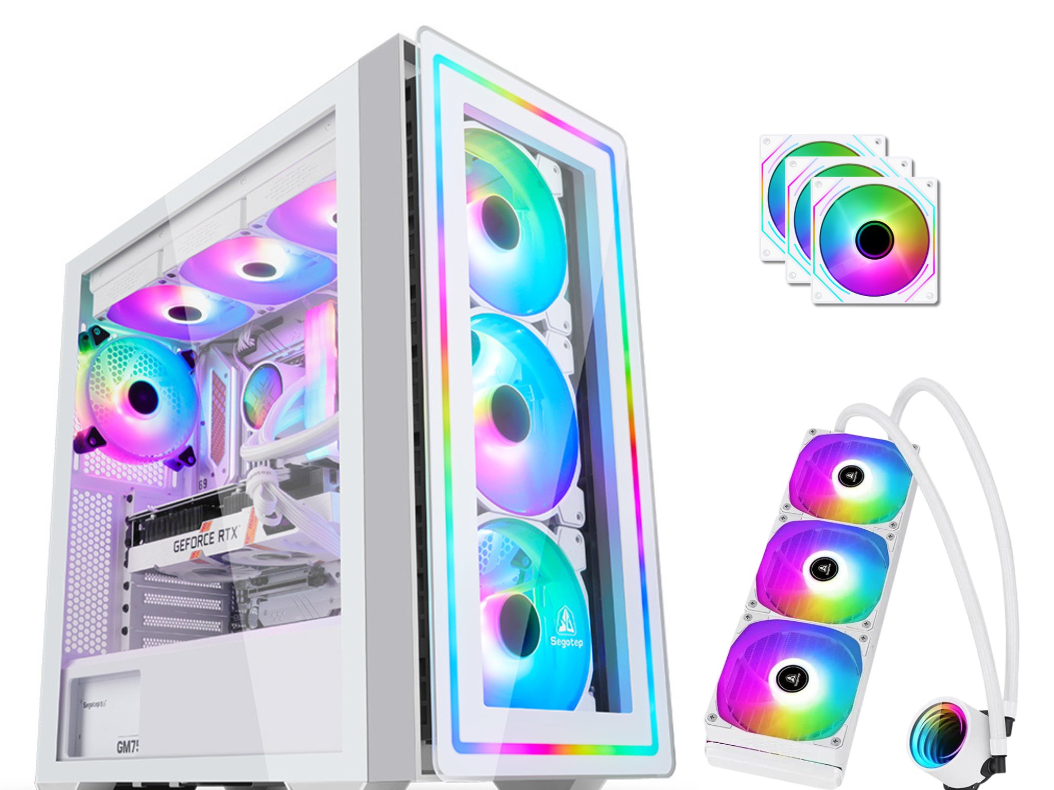 COMBO! SEGOTEP  Gank 360 RGB ATX CASE  | Panoramic Glass | ARGB Panel | FROZEN 360 cooler| 4xRGB fan