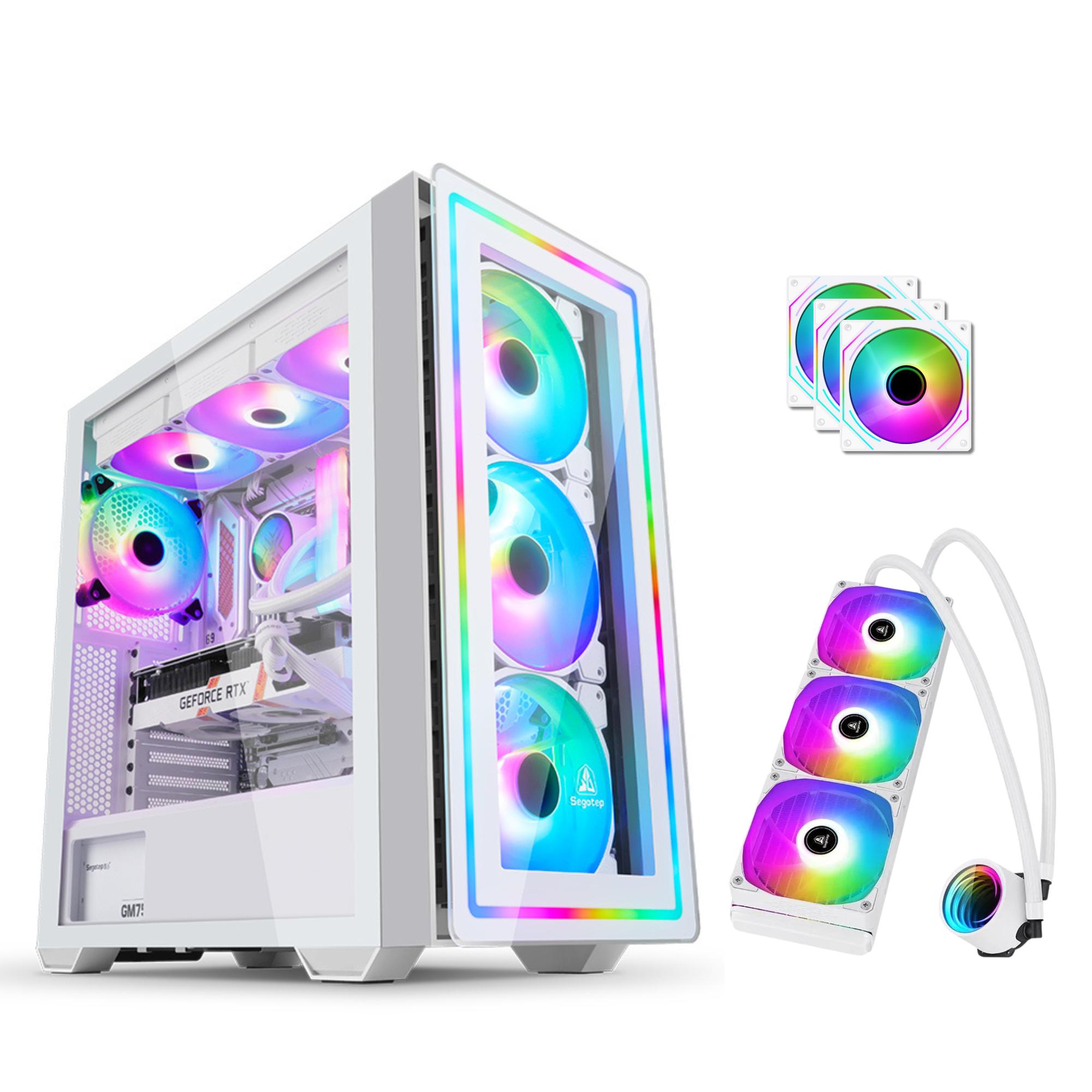 COMBO! SEGOTEP  Gank 360 RGB ATX CASE  | Panoramic Glass | ARGB Panel | FROZEN 360 cooler| 4xRGB fan