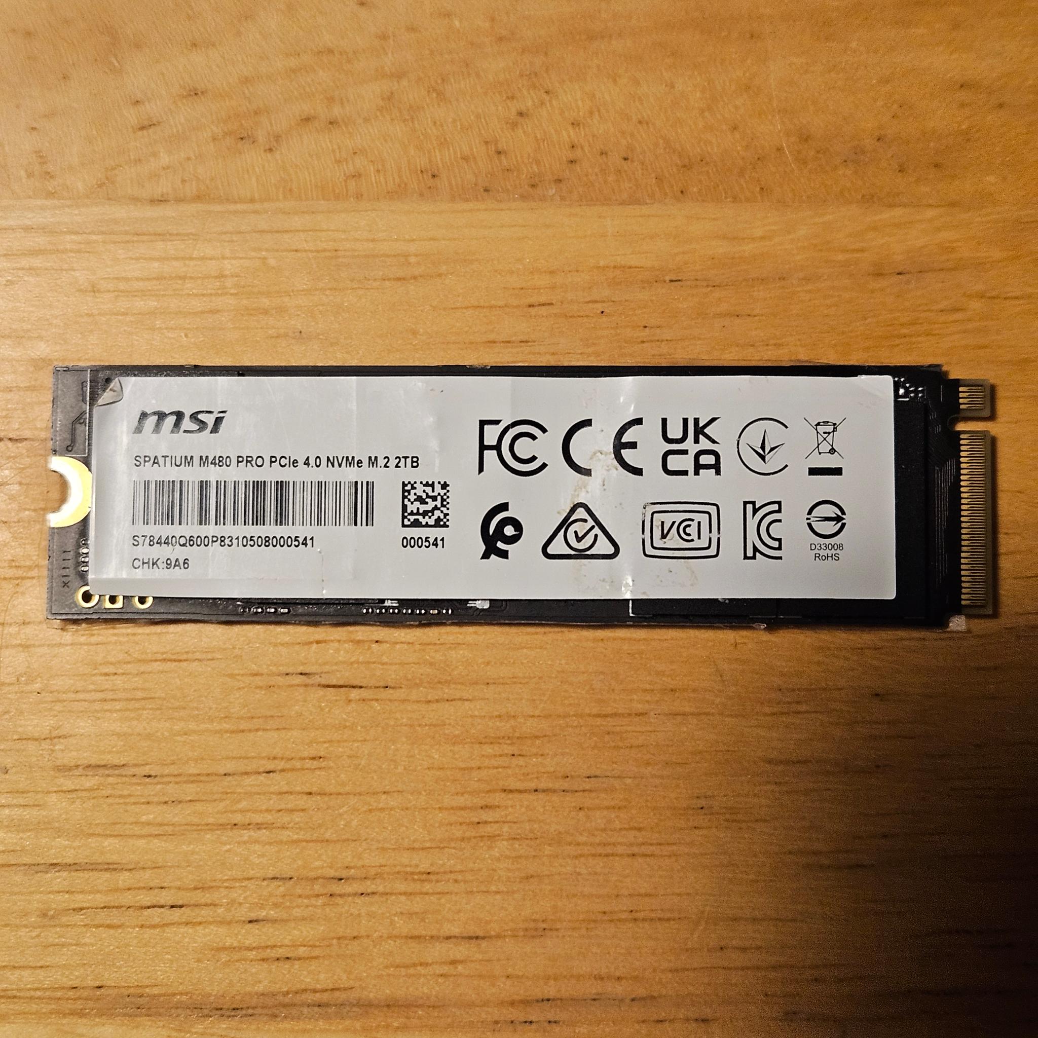 MSI M480 Pro 2TB NVME SSD with DRAM and Heatsink