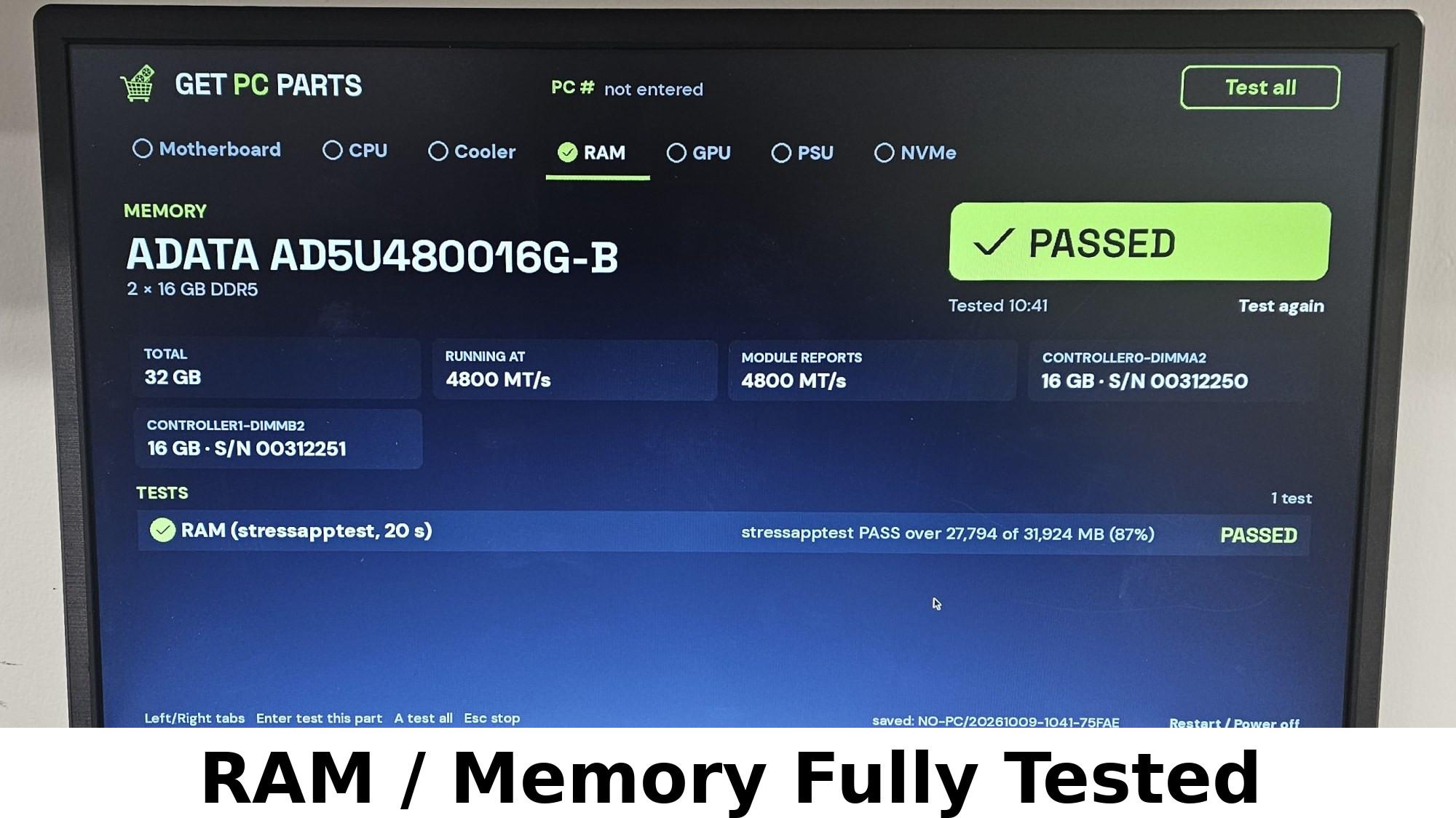 32GB DDR5 (2x16GB) CL40 4800MT/s ADATA