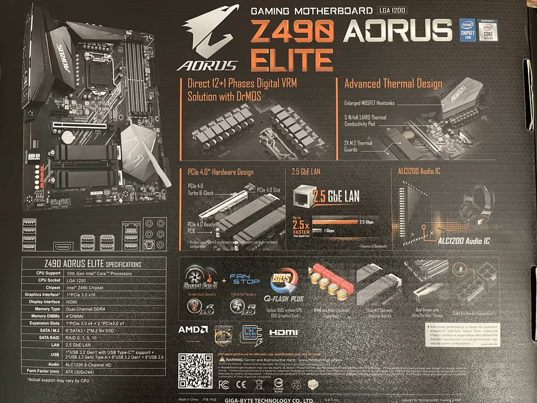 Gigabyte Z490 AORUS ELITE ATX LGA1200 Motherboard