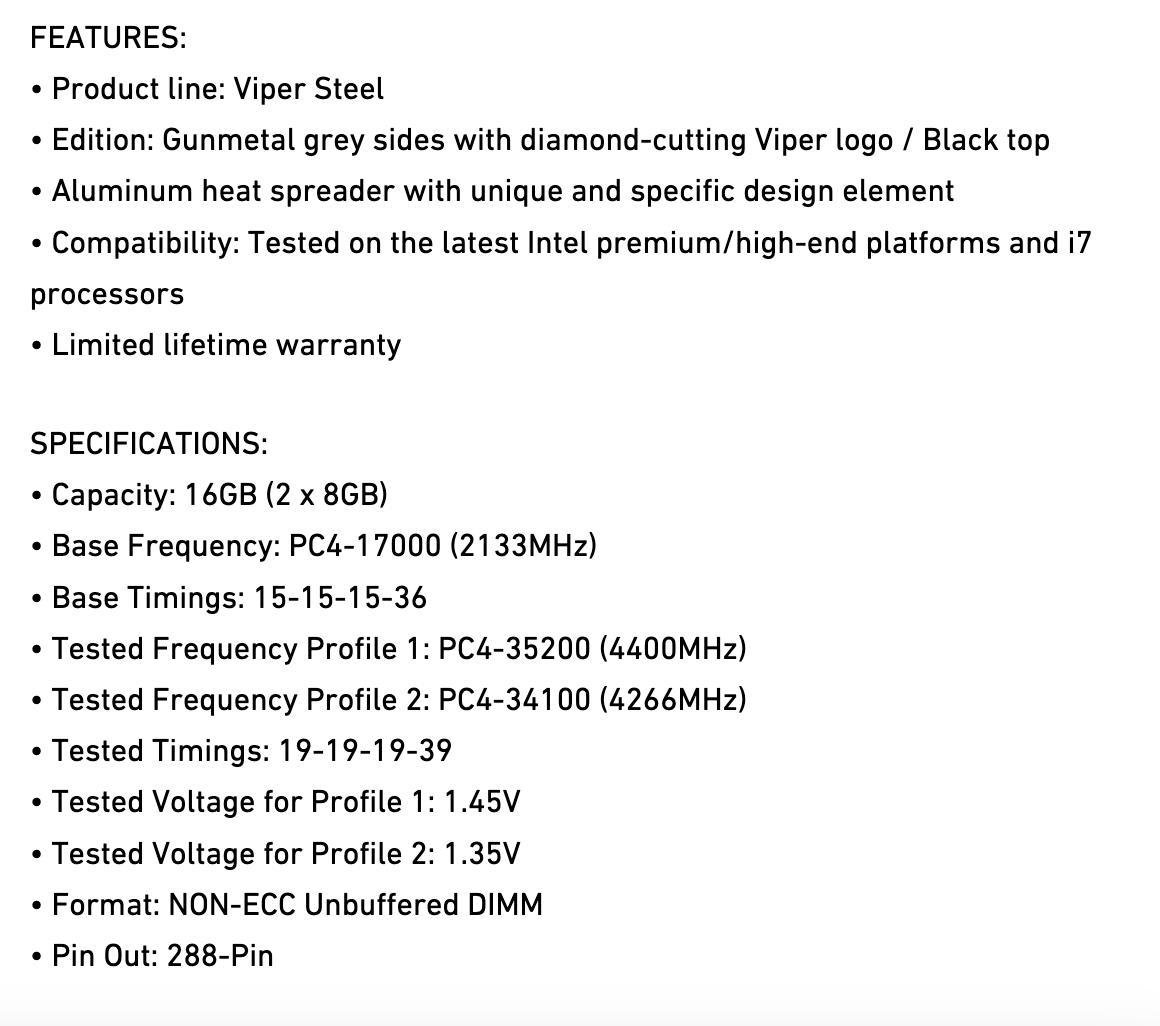 New 2x8GB 4400MT/s CL19 DDR4 (16GB total) Patriot Viper RAM | Inventory Clearance Sale |