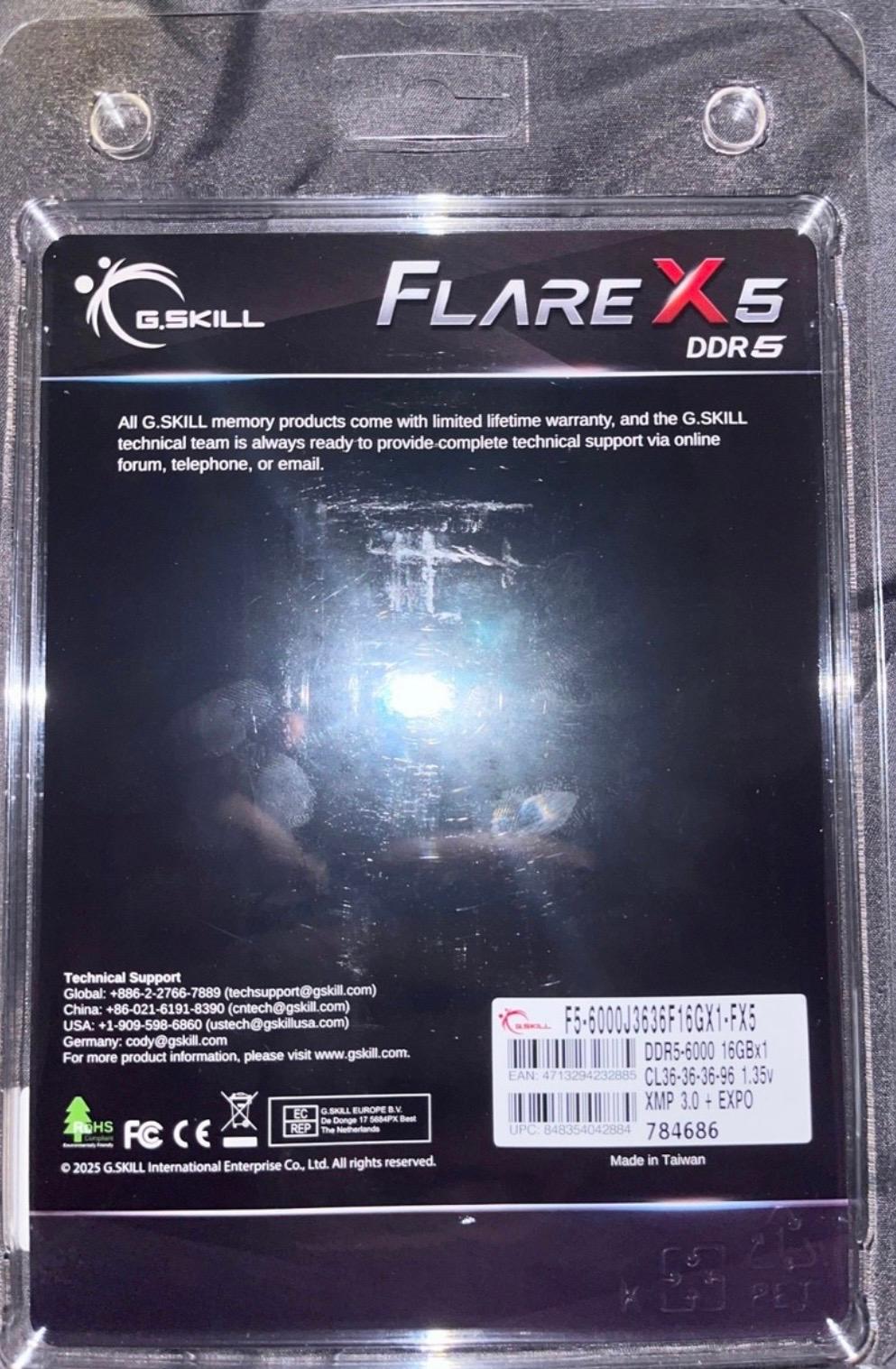 G.Skill Flare X5 16GB (1 x 16GB) DDR5-6000 PC5- 48000 CL36 Single Channel Desktop Memory
