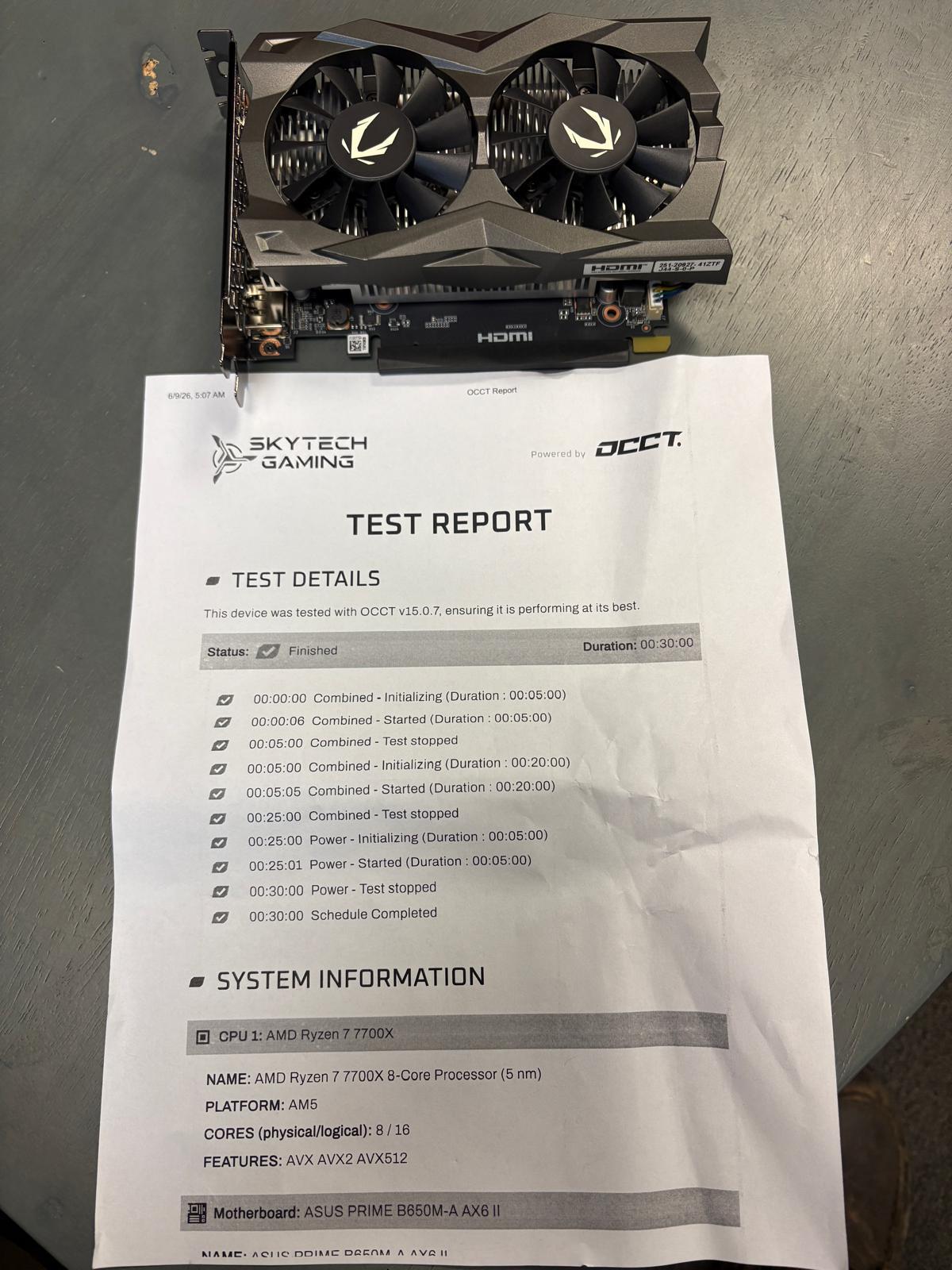 USED IN GOOD CONDITION W/ TEST REPORT - ZOTAC GAMING GeForce RTX 3050 6GB GDDR6 Twin Edge OC
