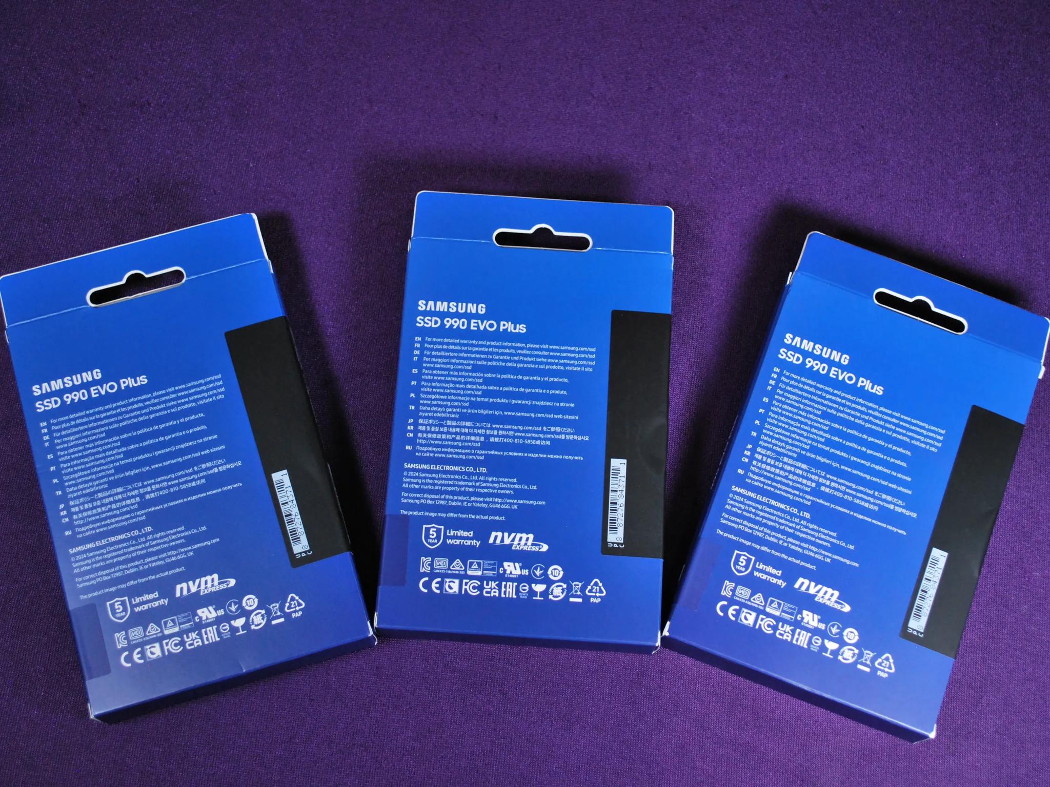 3x Samsung 990 EVO Plus SSD 1TB, PCIe Gen 4x4, Gen 5x2 M.2 2280, Speeds Up-to 7,250 MB/s