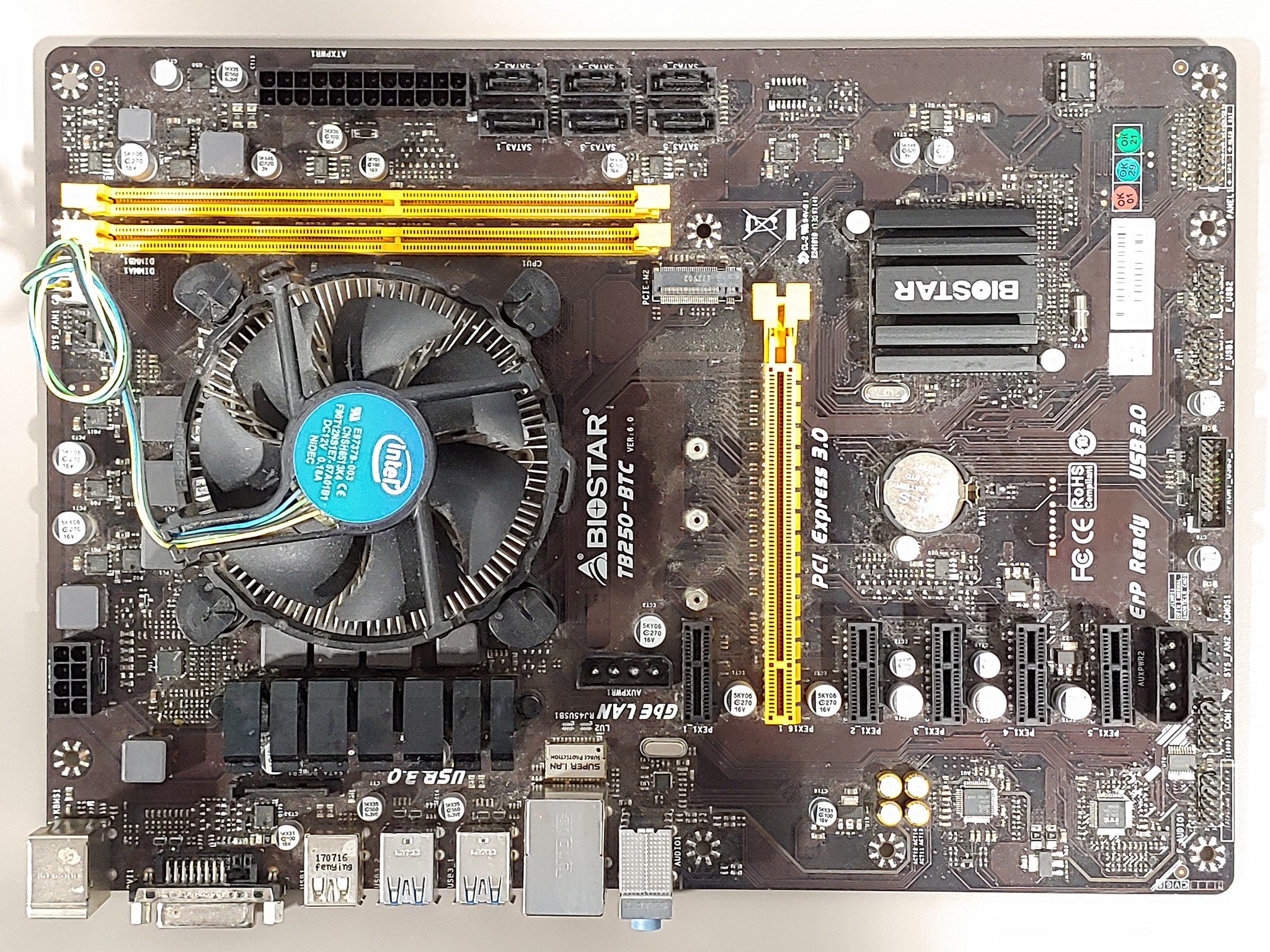 BIOSTAR TB250-BTC PRO Mining Motherboard + CPU – FOR PARTS / NOT WORKING