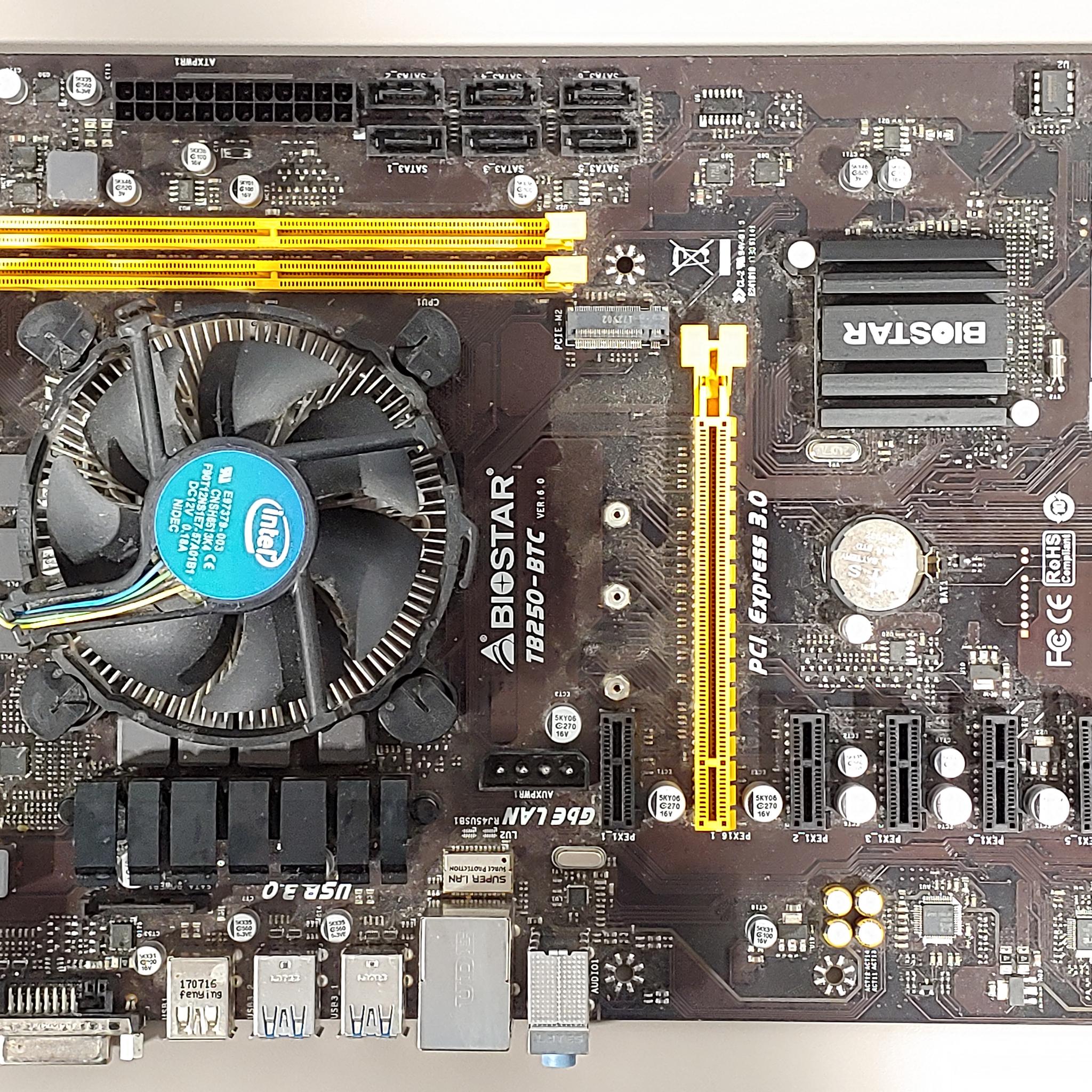 BIOSTAR TB250-BTC PRO Mining Motherboard + CPU – FOR PARTS / NOT WORKING