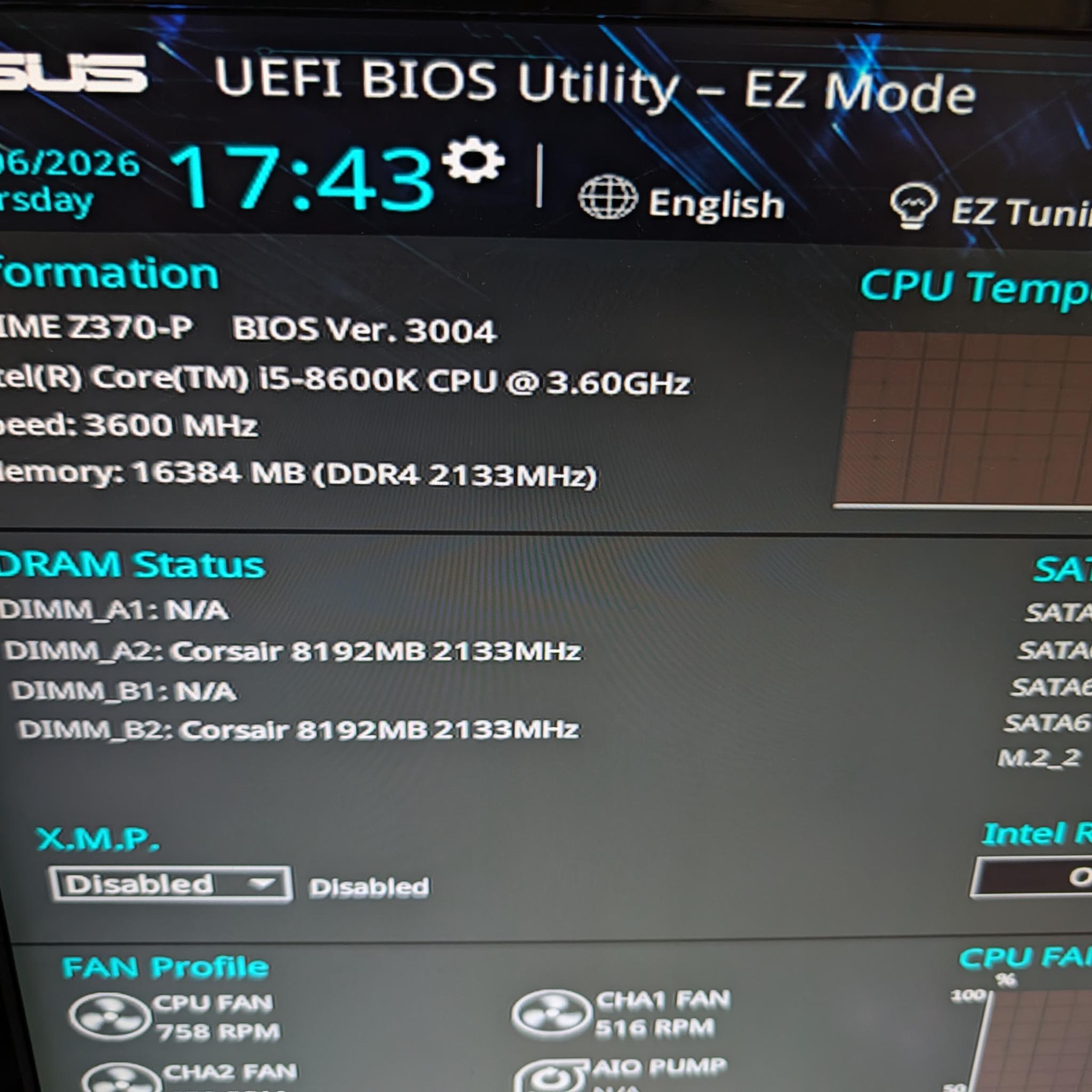 Asus Z370-P + Intel Core i5 8600K