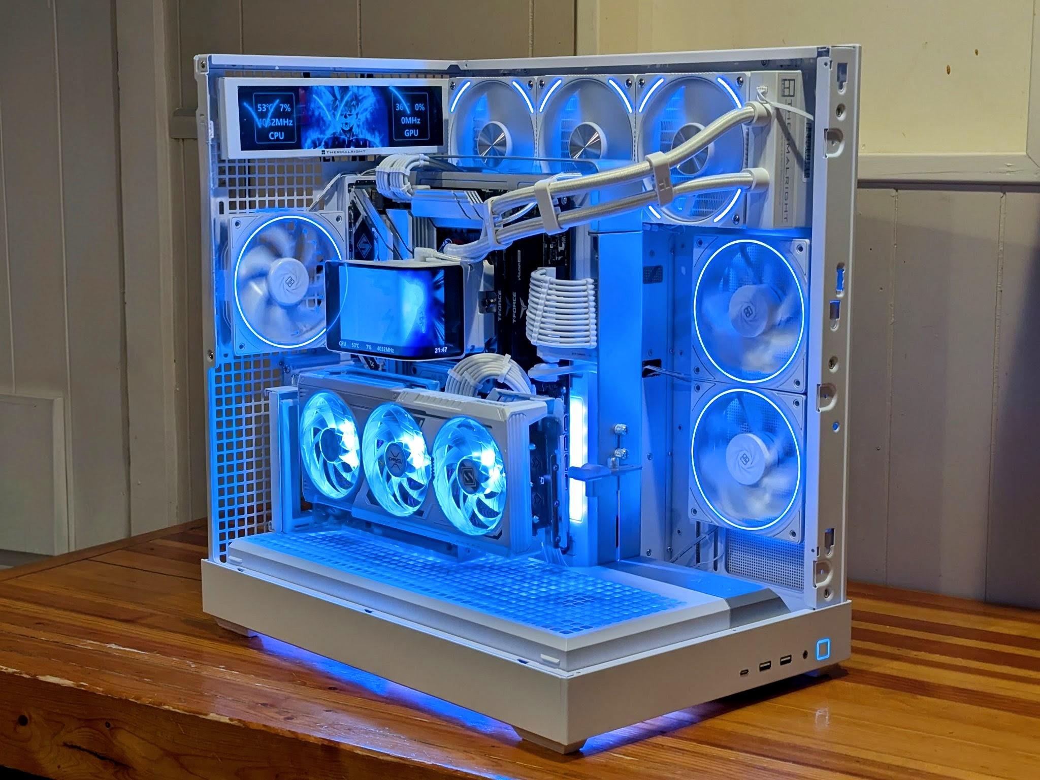 🤍⚡ White RGB 1440p Gaming Beast – 7800X3D • RX 9070 XT • Dual LCD