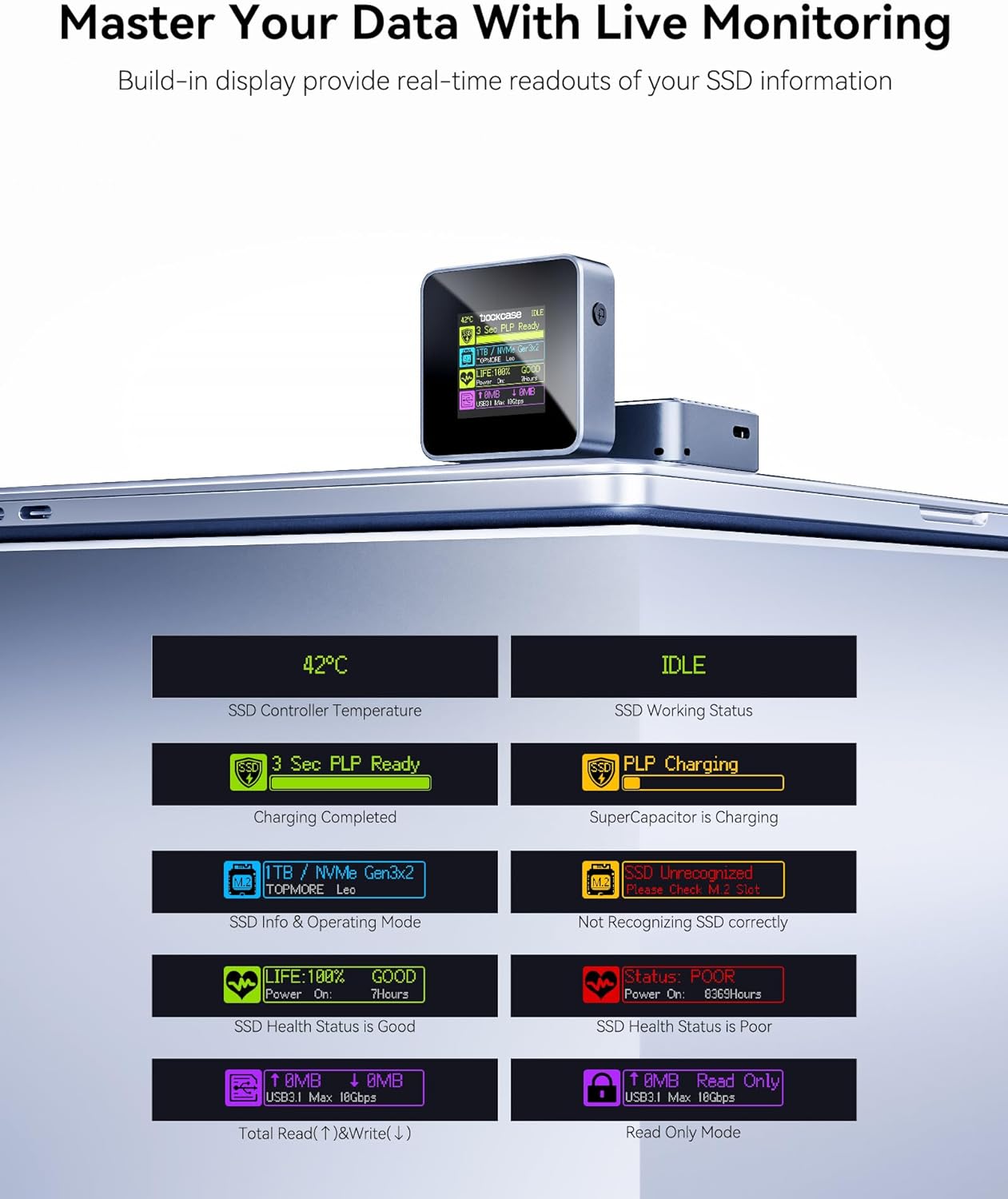 DockCase Pocket M.2 2230 NVMe Enclosure 3s PLP USB 3.2 Gen 2 Type-C (10 Gbps) W/ KIOXIA 256GB SSD
