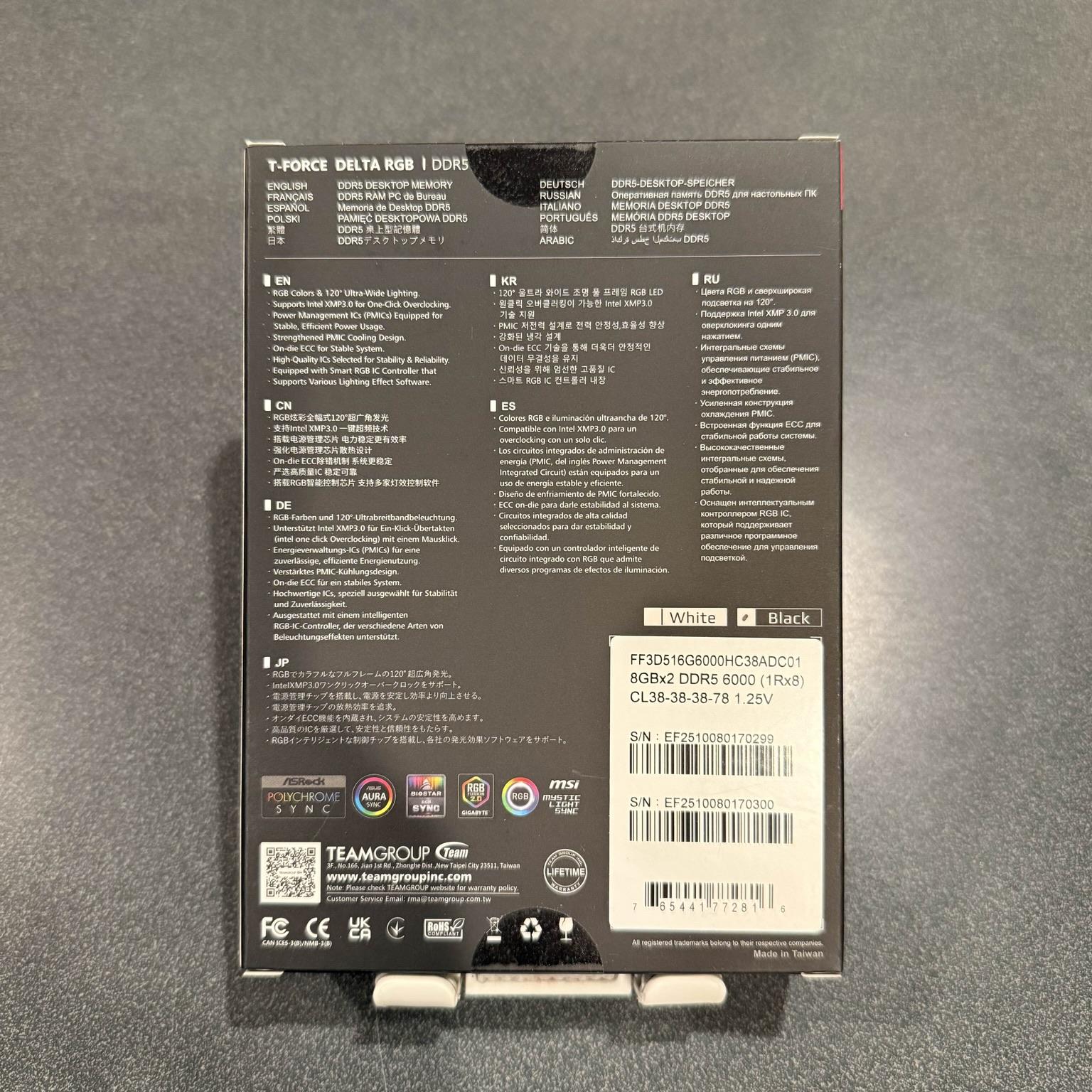SEALED BLACK DDR5 6000 16GB T-FORCE DELTA - NEW