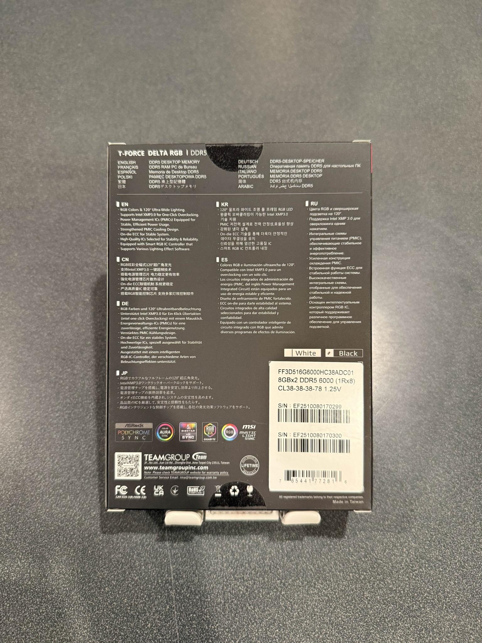 New BLACK T-FORCE RGB DDR5 16GB (2x8GB) 6000MHz - Sealed
