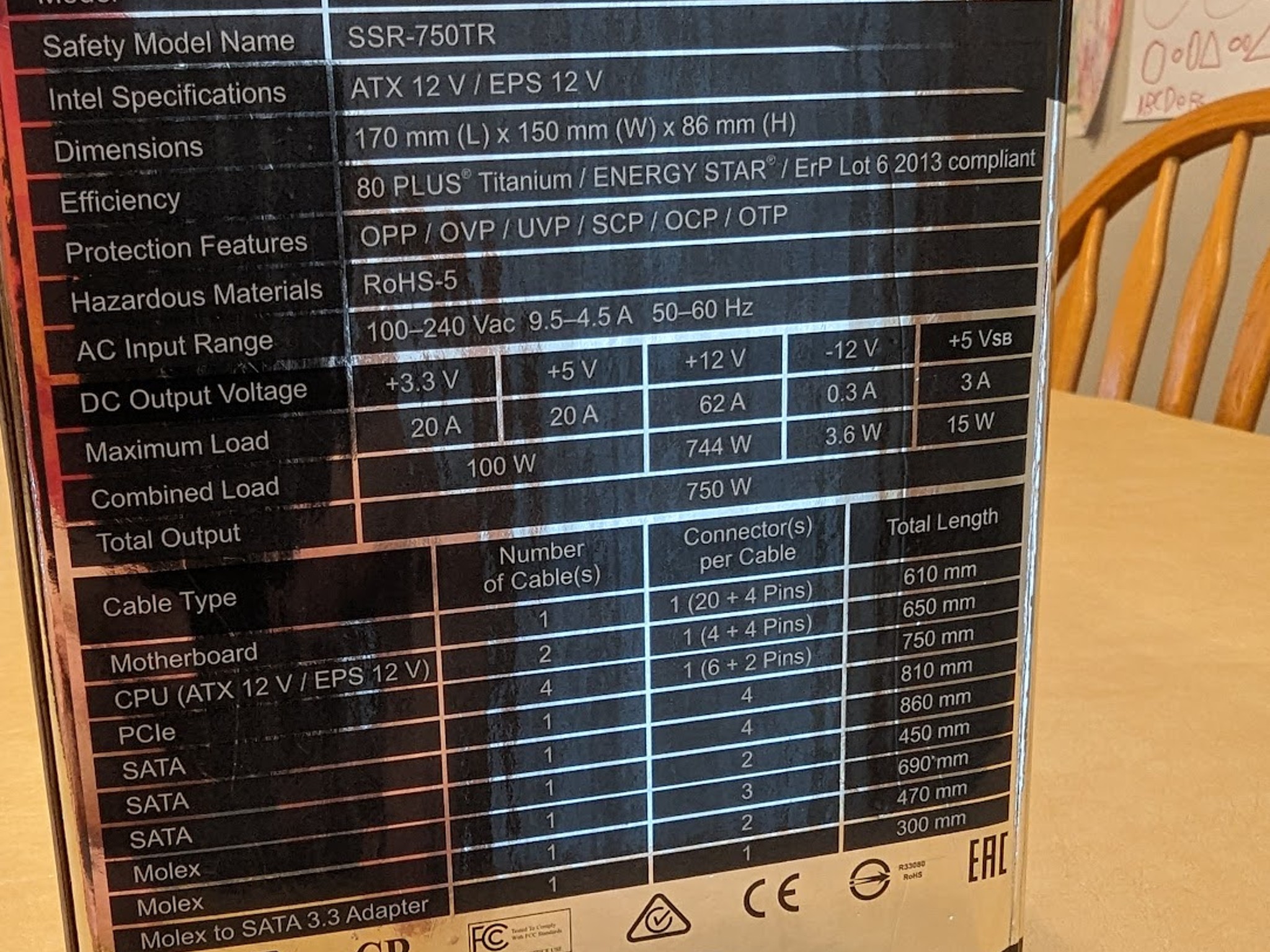 Seasonic PRIME 750W Titanium TX-750 SSR-750TR Power Supply - BRAND NEW