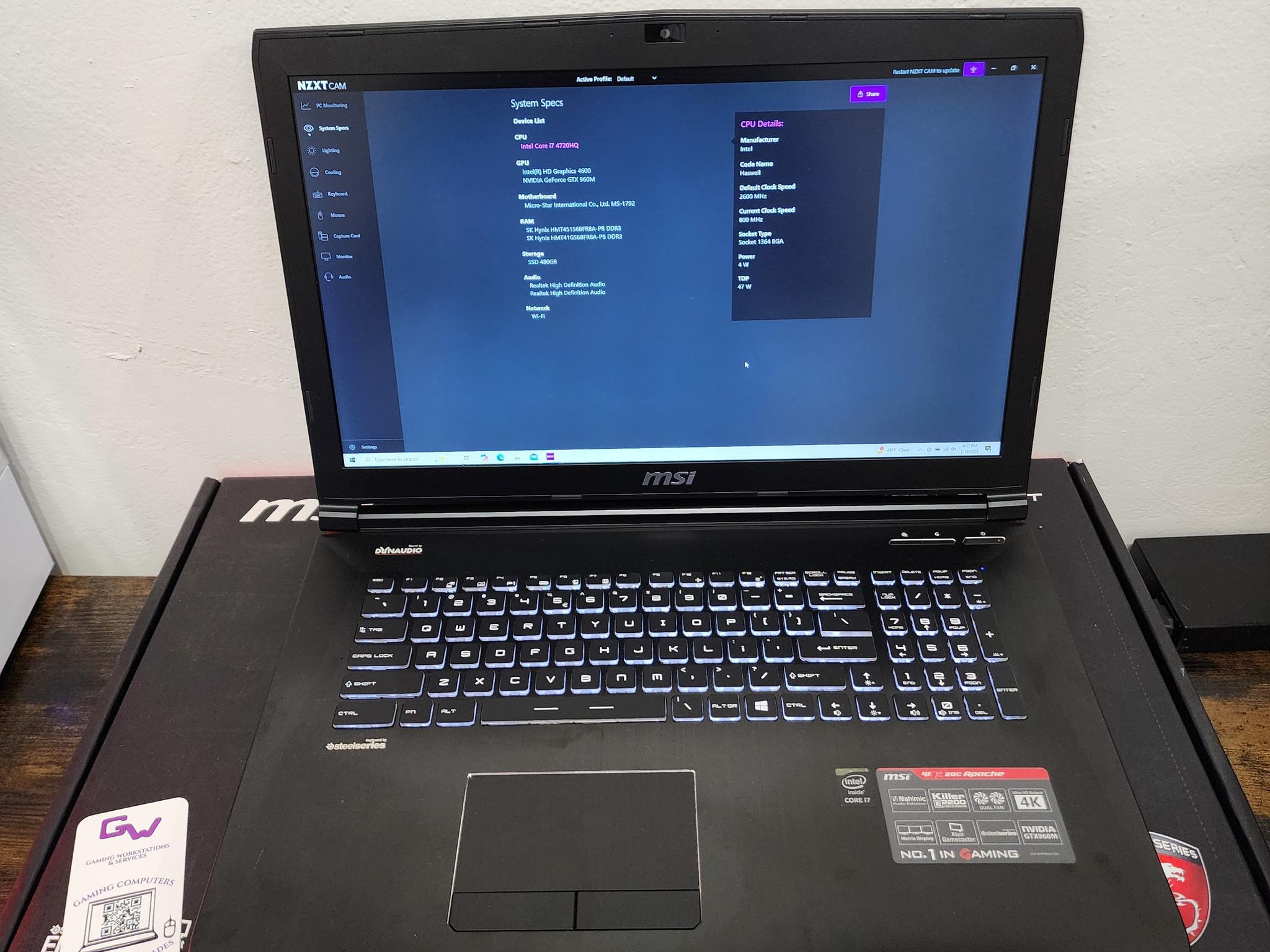 MSI Gaming Laptop : Intel Core i7 4720HQ | Nvidia GeForce GTX 960M