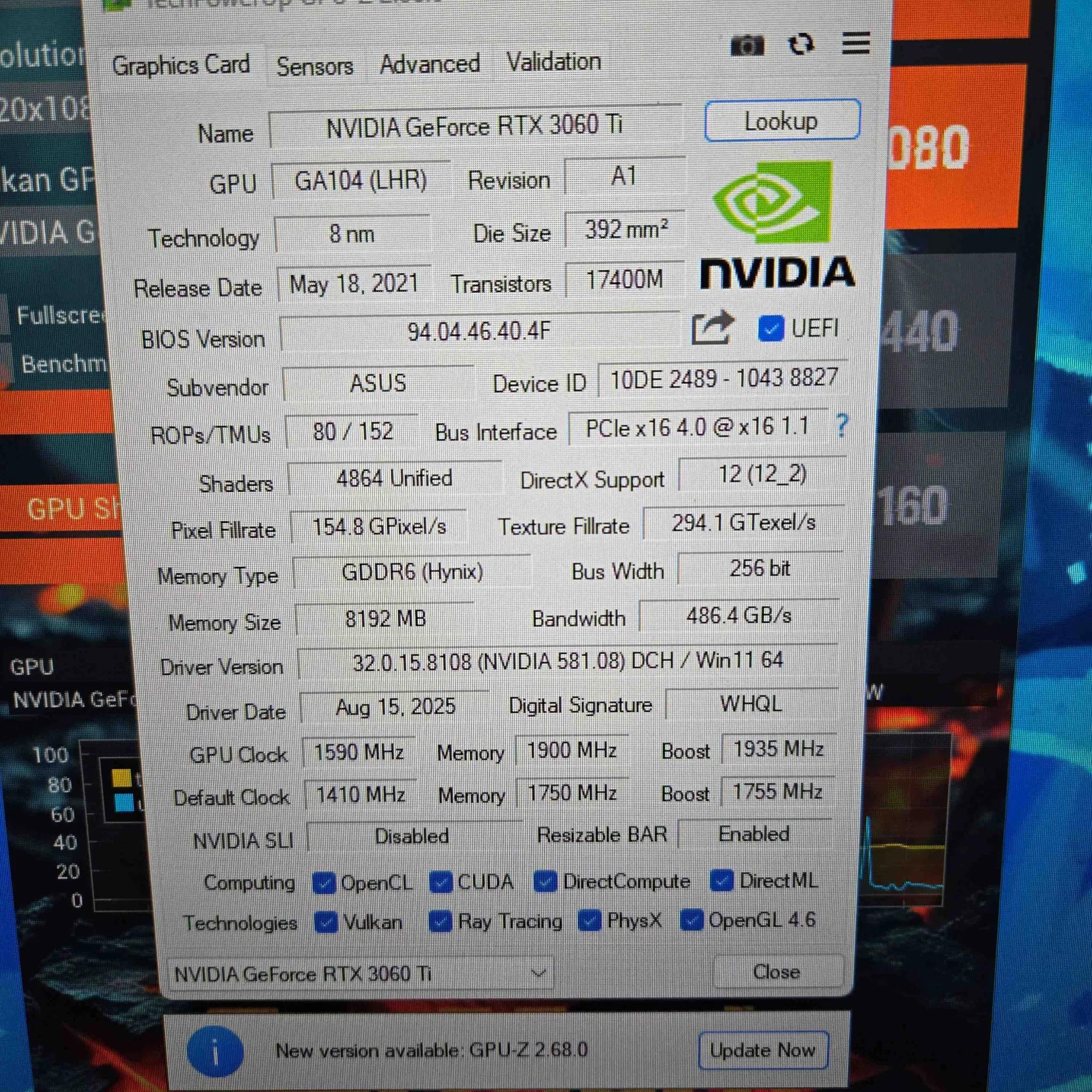 Like New With Box  - Asus TUF RTX 3060 Ti OC Edition