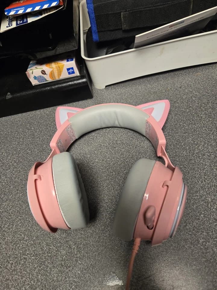EASARS Cat Ear Headset, Pink Gaming Headset with Retractable Mic