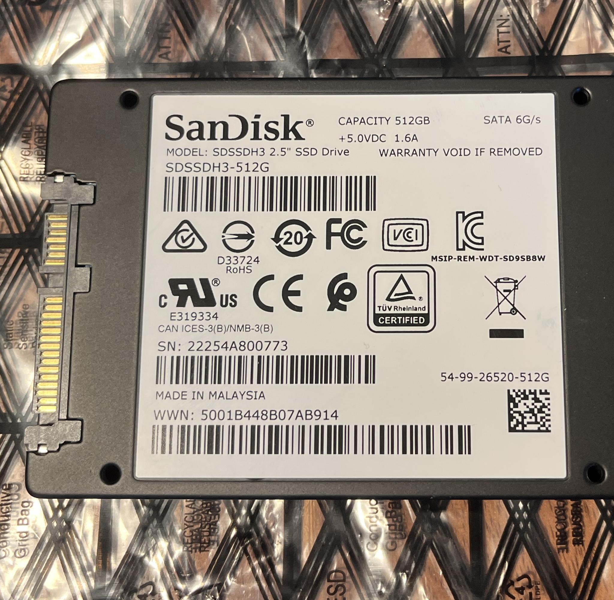 SanDisk Ultra 3D 512GB 2.5" SATA SSD SDSSDH3-512G Solid State Drive 99% HEALTH