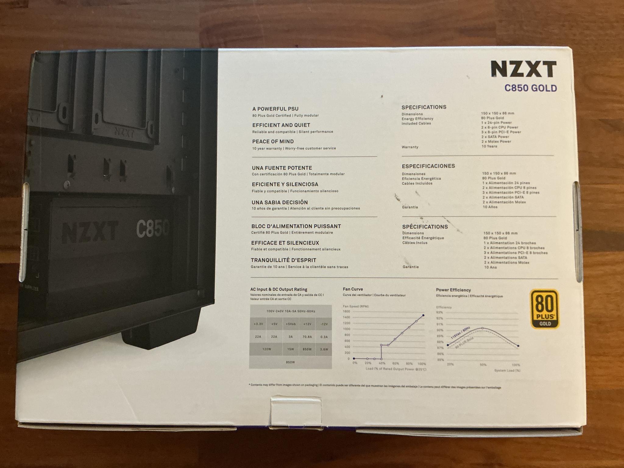 NZXT c850 850w Fully Modular Gold Rated PSU