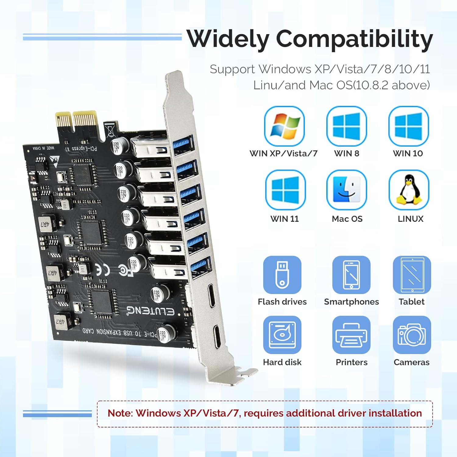 PCIE USB 3.2 Card 8 Ports PCIe to USB C Expansion Superspeed 6 USB and 2 Type C PCI-e USB 3.0