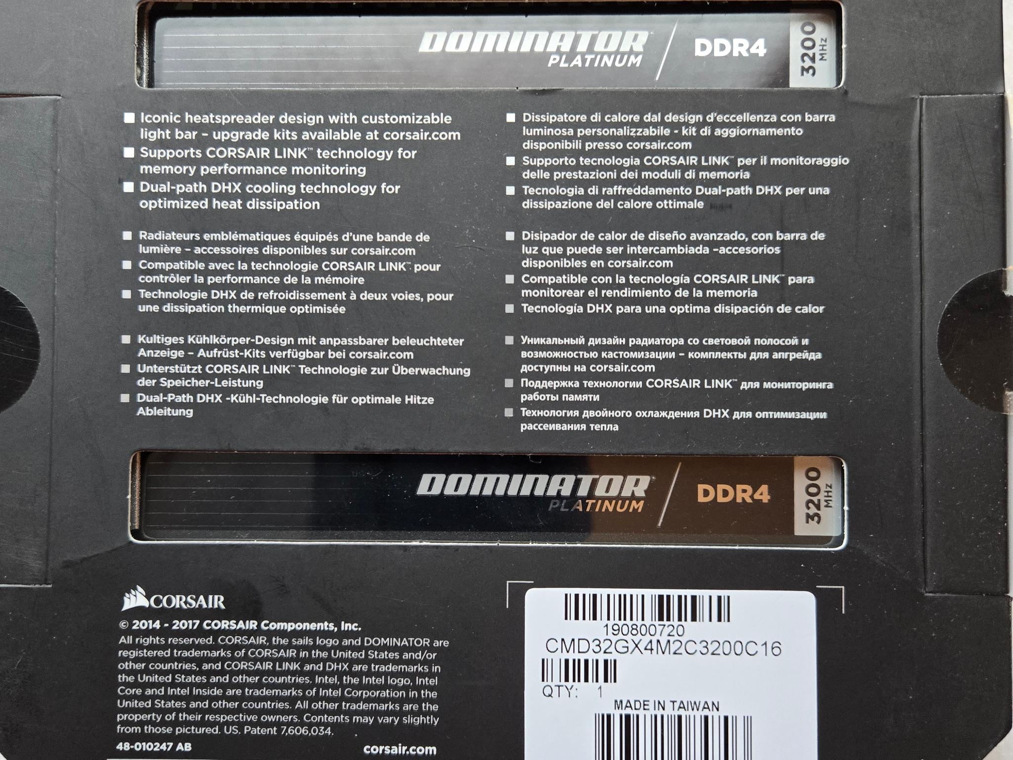 Corsair Dominator Platinum 32GB (2x16)DDR4 3200MHz