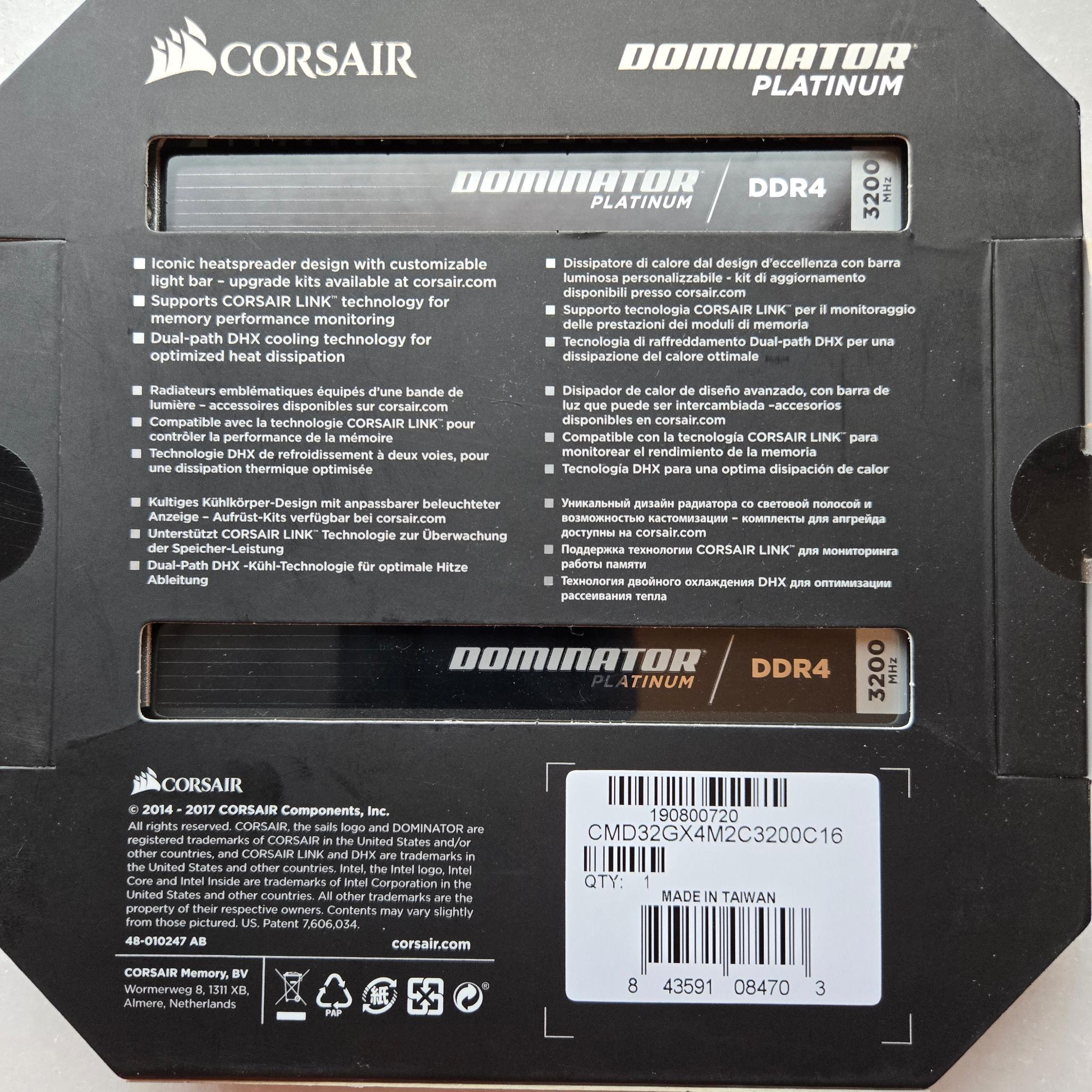 Corsair Dominator Platinum 32GB (2x16)DDR4 3200MHz
