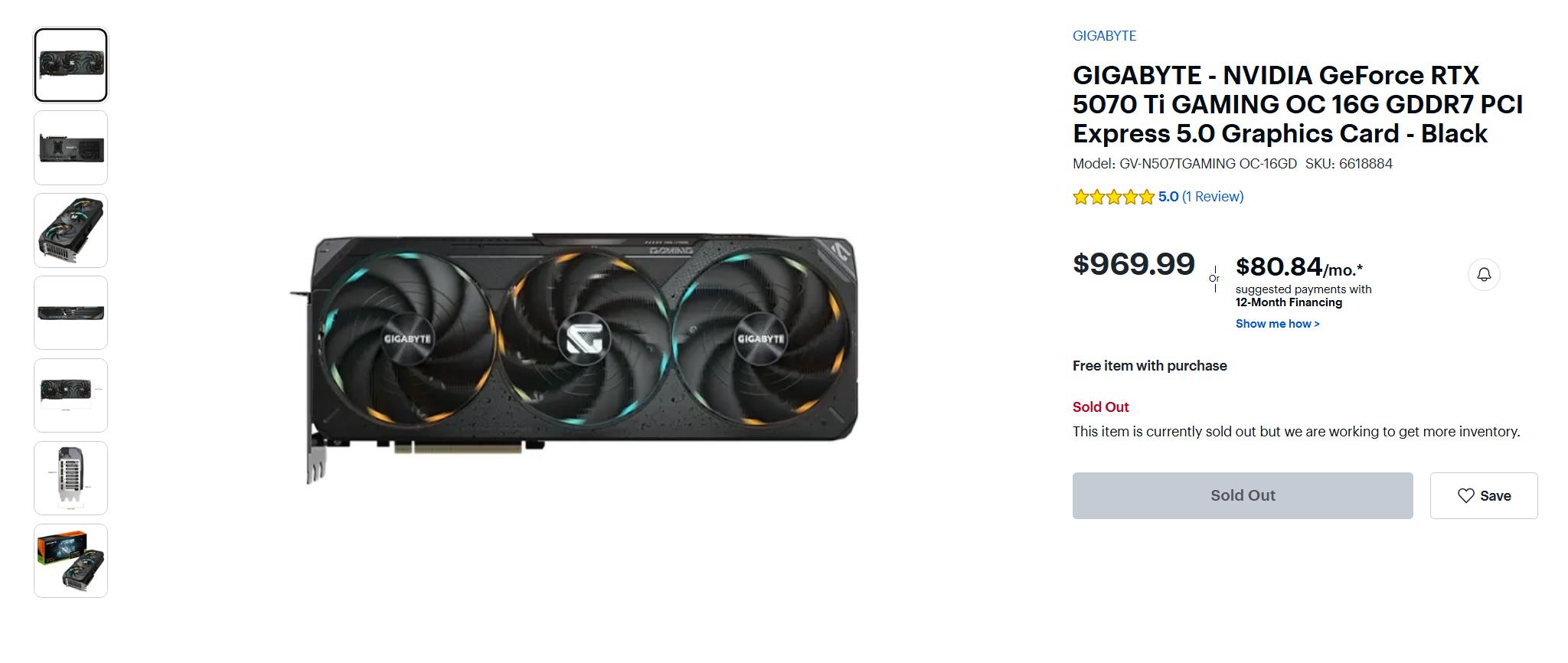 SEALED GIGABYTE - NVIDIA GeForce RTX 5070 Ti GAMING OC 16G Graphics Card - Black