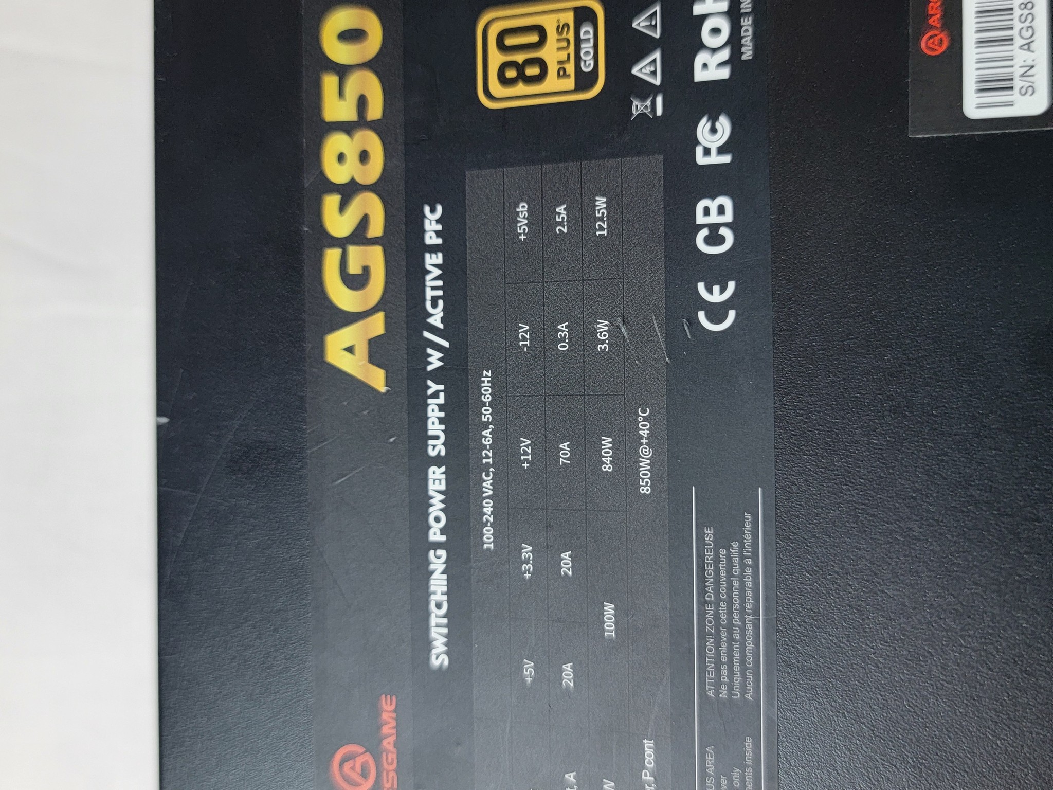 Aresgame AGS850 850W Gold Modular Power Supply (For Parts)