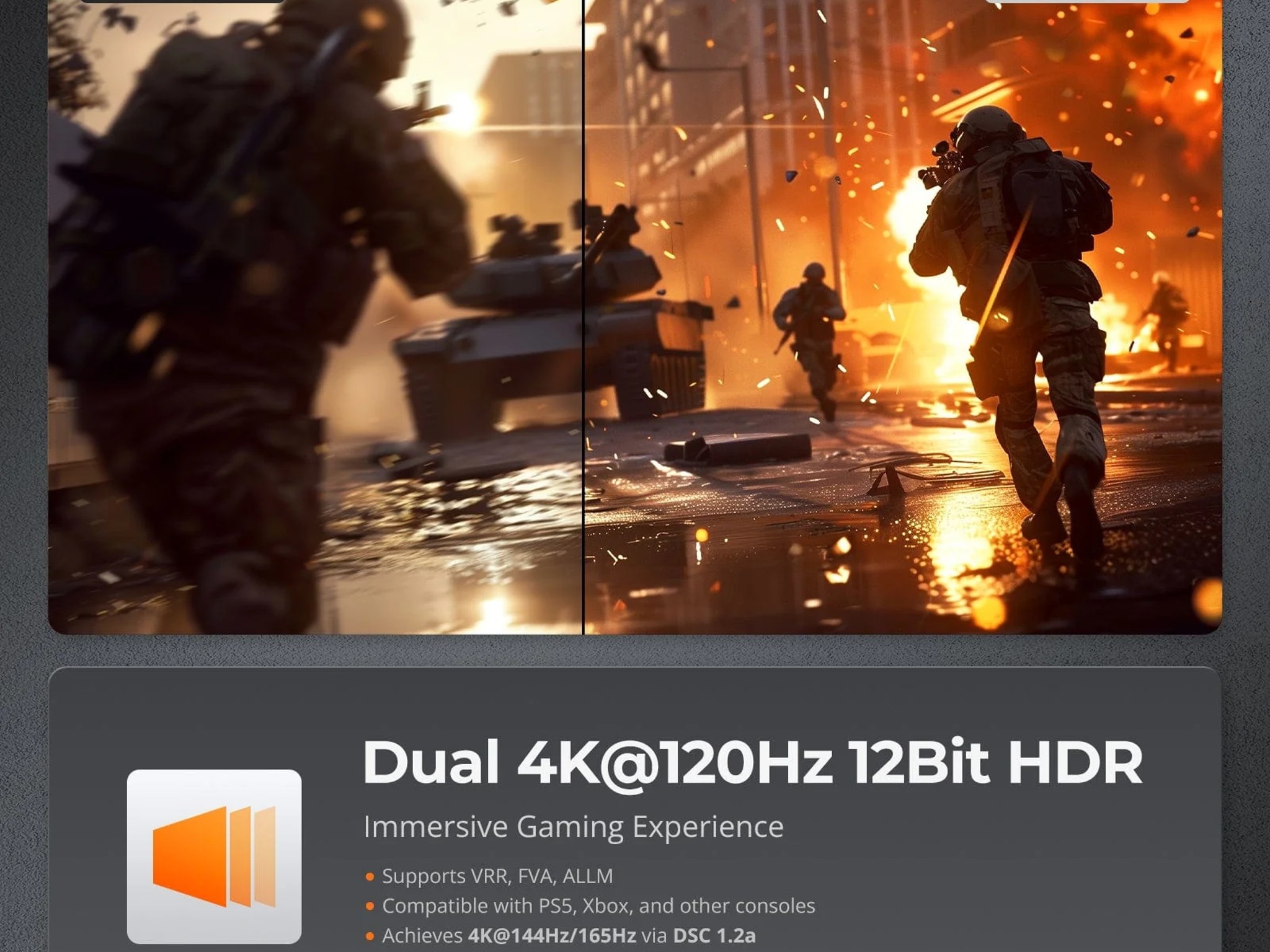KVM Switch Gaming Dock HDMI 2.1 Dual 4K144Hz for 2 PCs & 2 Monitors,