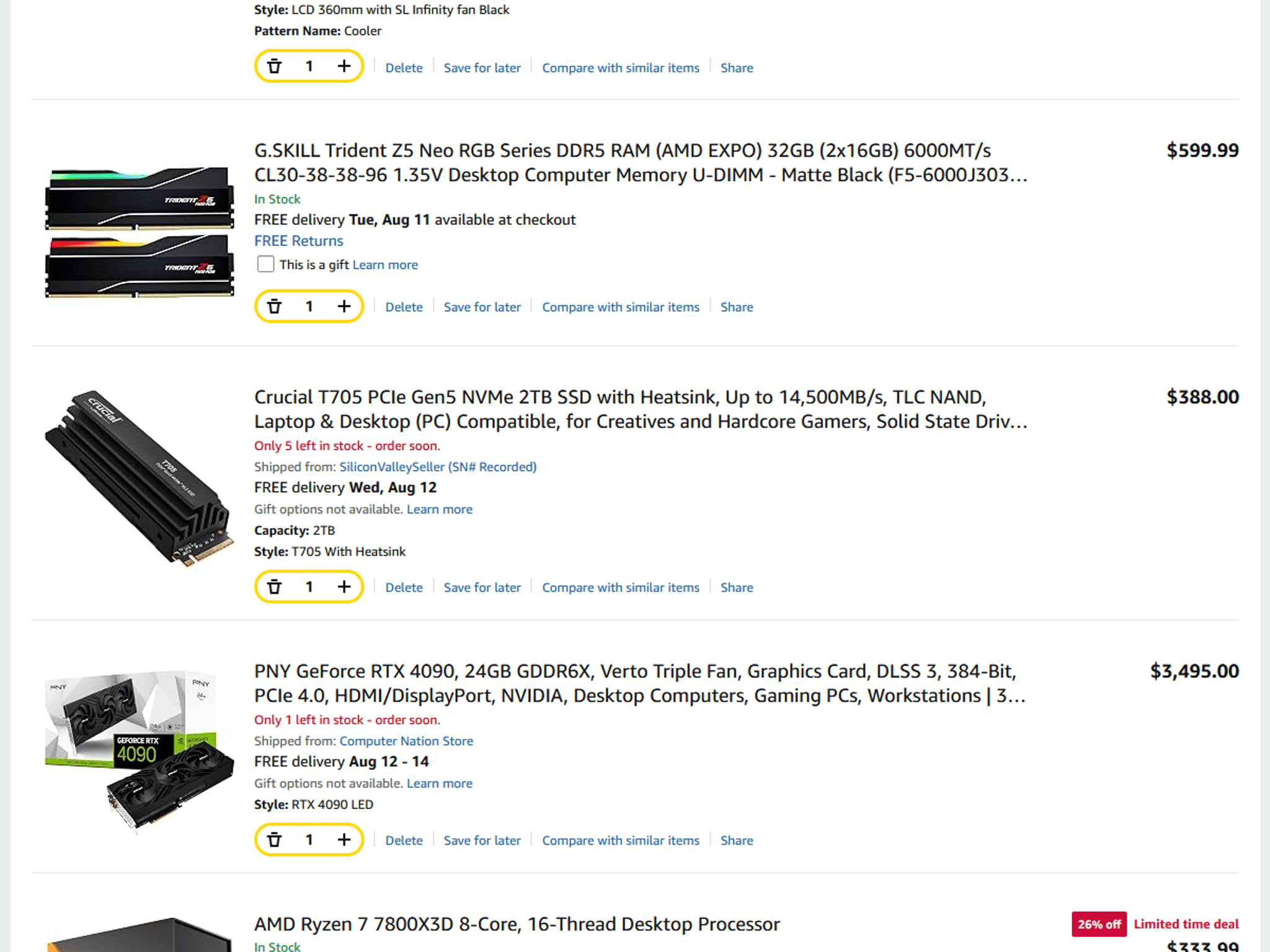 GeForce RTX 4090 Custom Gaming PC - ASUS ProArt X670E, Ryzen 7 7800X3D, 32GB RAM, 2TB NVMe SSD