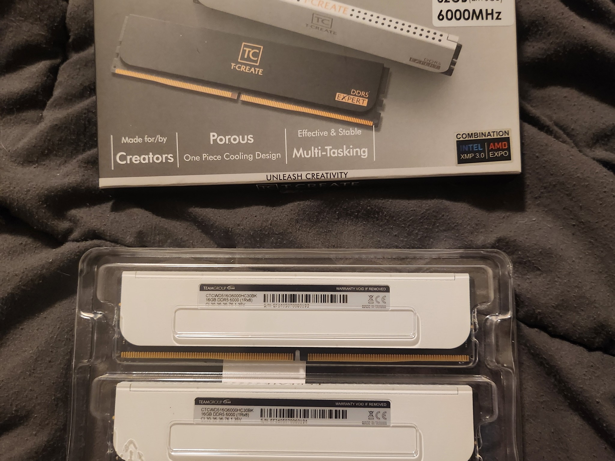 Teamgroup T-CREATE EXPERT (White) 32GB (2x16GB) CL30-36-36-76 6000 MT/s DDR5 Memory