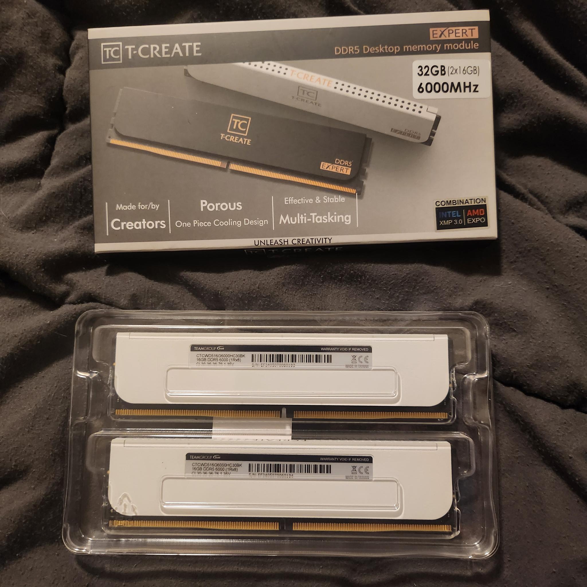 Teamgroup T-CREATE EXPERT (White) 32GB (2x16GB) CL30-36-36-76 6000 MT/s DDR5 Memory