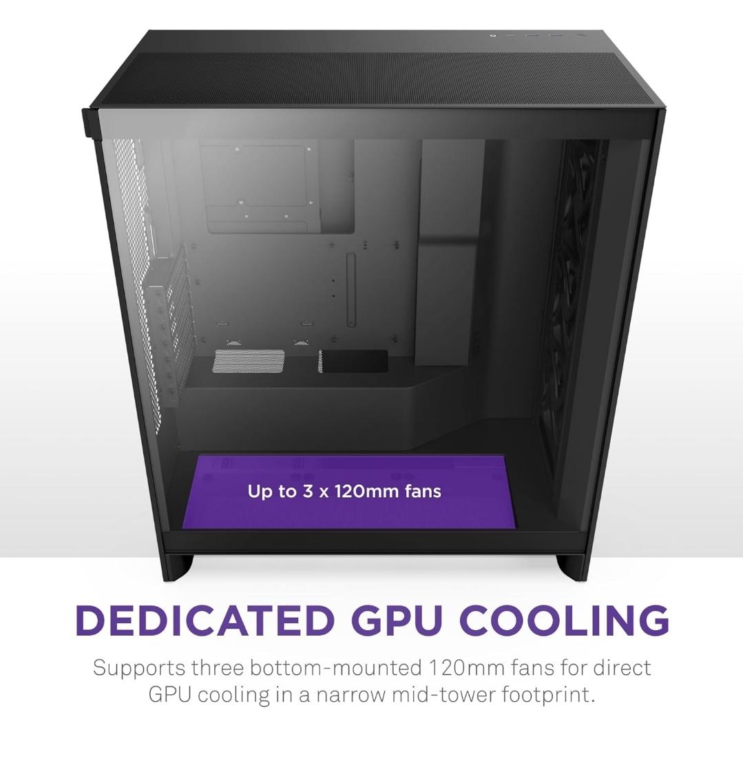 NZXT H7 Flow 2024 - Mid-Tower ATX Airflow Case - Includes Pre-Installed 3 x 120mm Fans - CM-H72FB-01