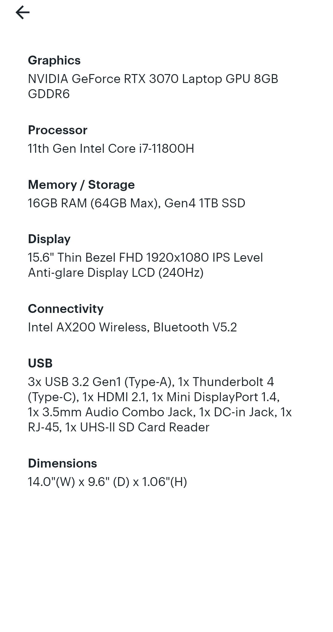Gigabyte Aorus 15.6 IPS 240Hz Gaming Laptop - I7 - RTX 3070 