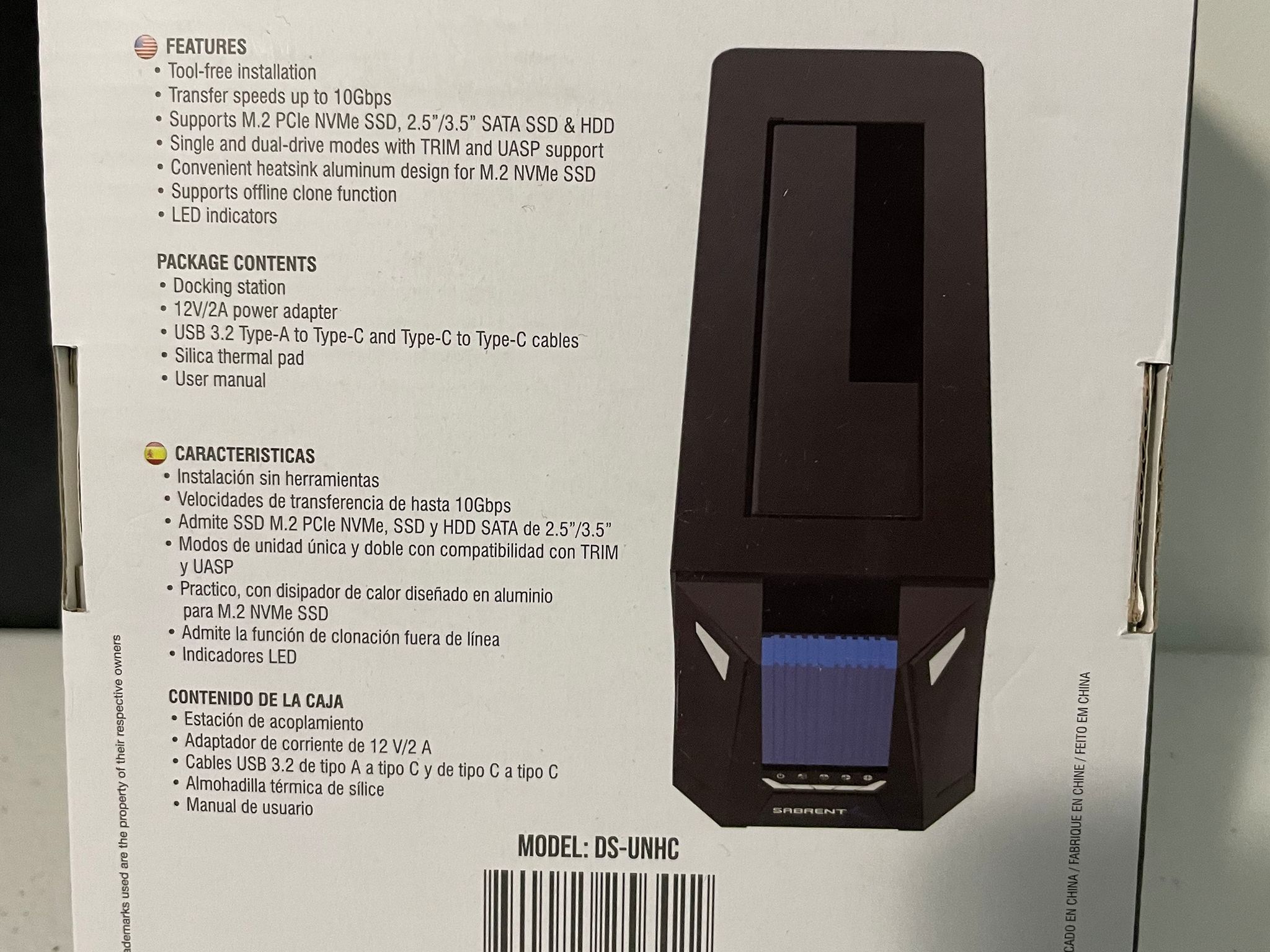 SABRENT(DS-UNHC) Docking Station: M.2 PCIe/NVMe & SATA 2.5/3.5-Inch SSD/HDD